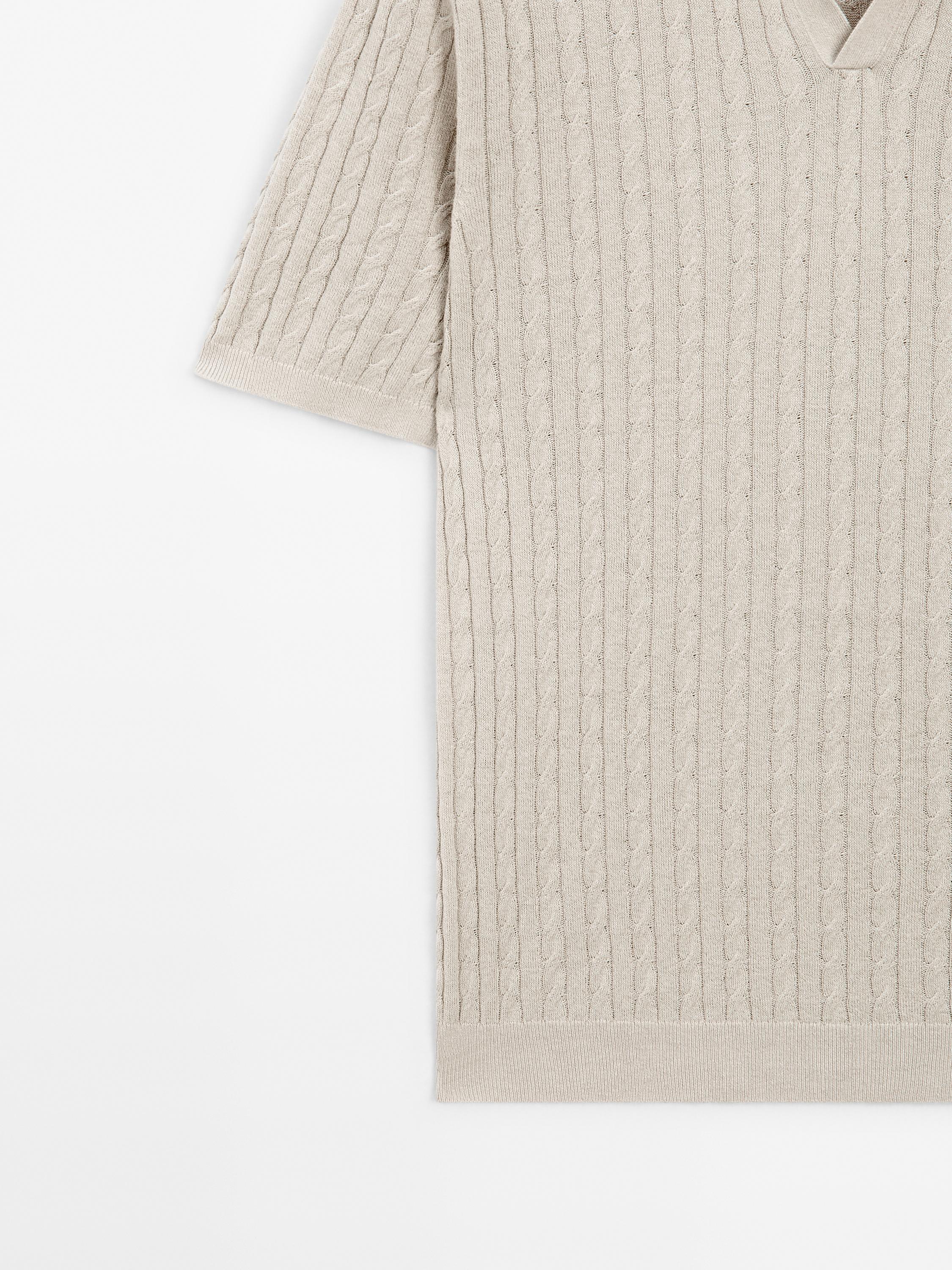 Cable-knit polo shirt