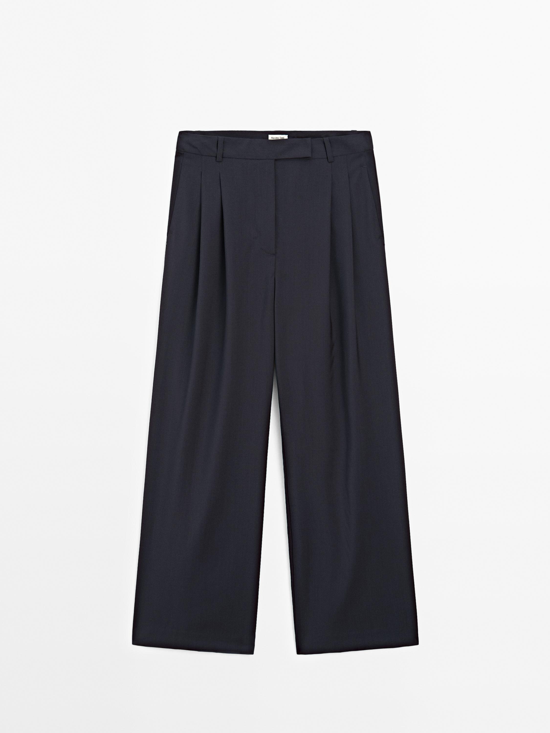 100% wool double darted trousers - STUDIO · Navy Blue, Burgundy · Dressy | Massimo Dutti
