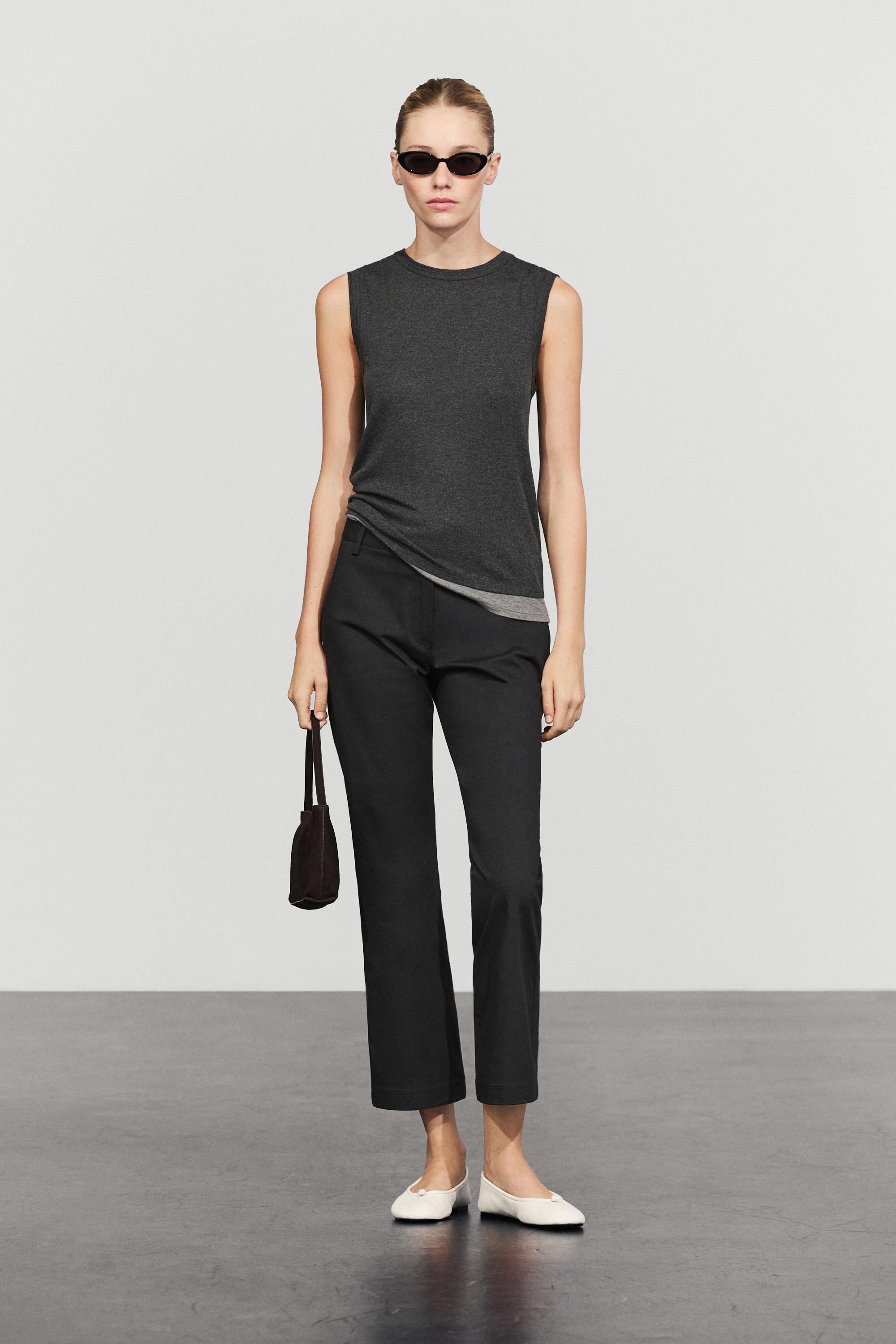 Cotton blend kick flare pants — BLACK