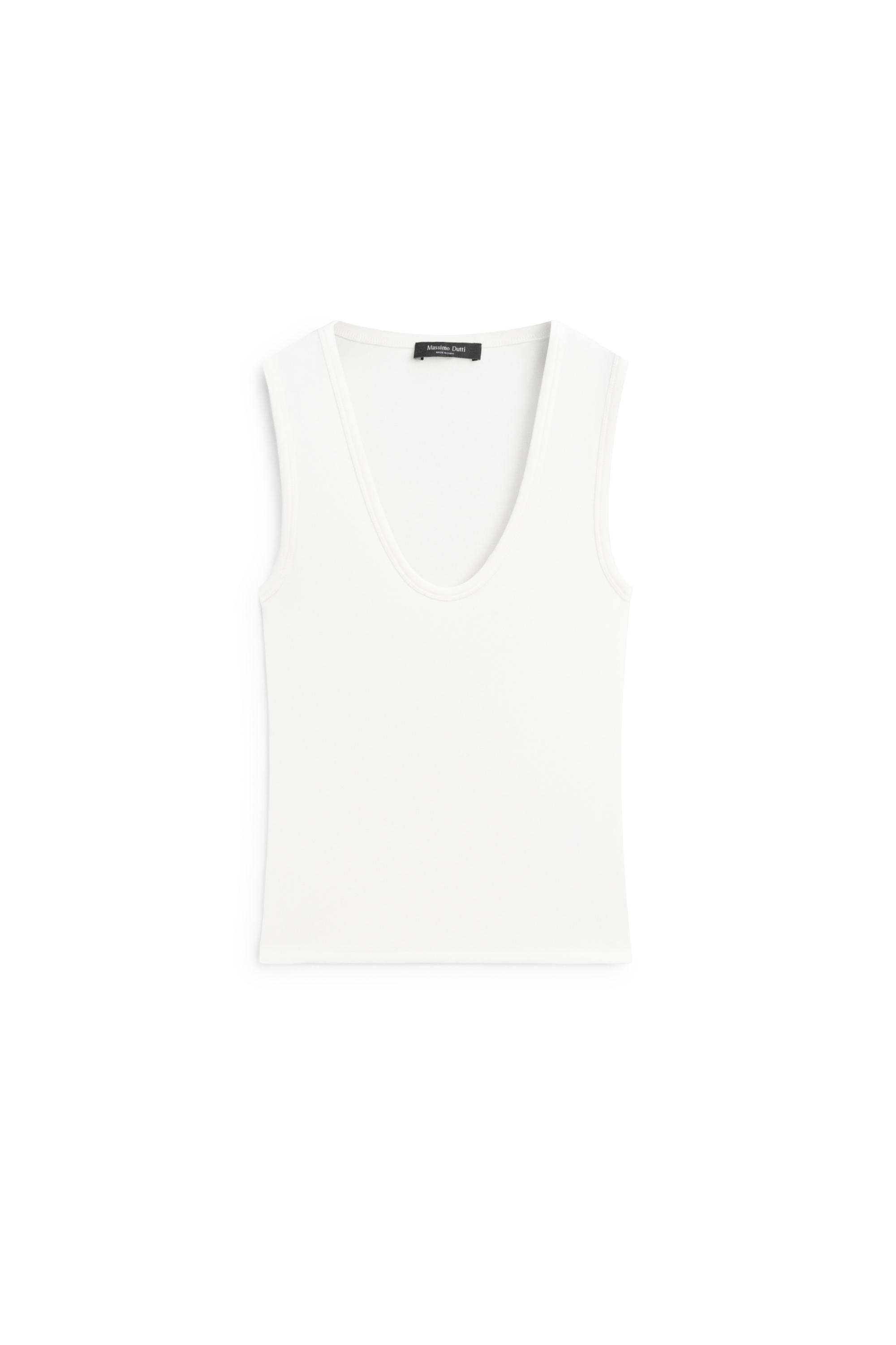 Cotton blend V-neck top — WHITE