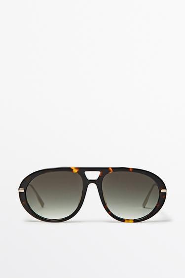 Tortoiseshell-effect aviator sunglasses — GREEN 1