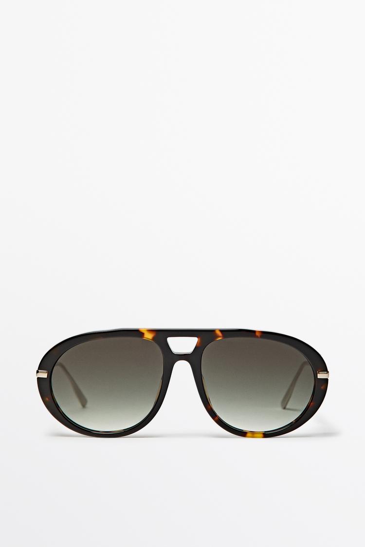 Tortoiseshell-effect aviator sunglasses — GREEN