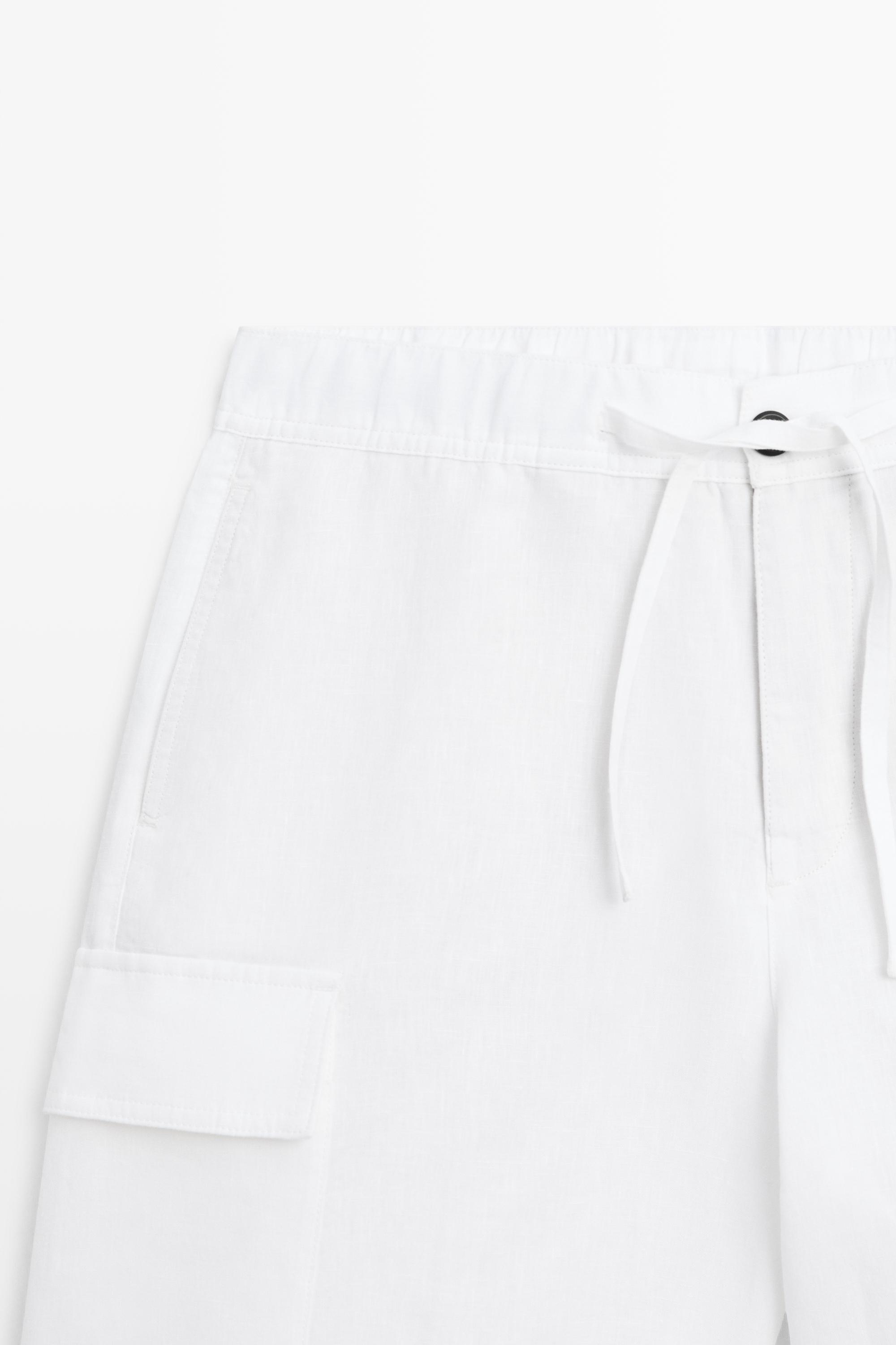 100% linen cargo Bermuda shorts — WHITE