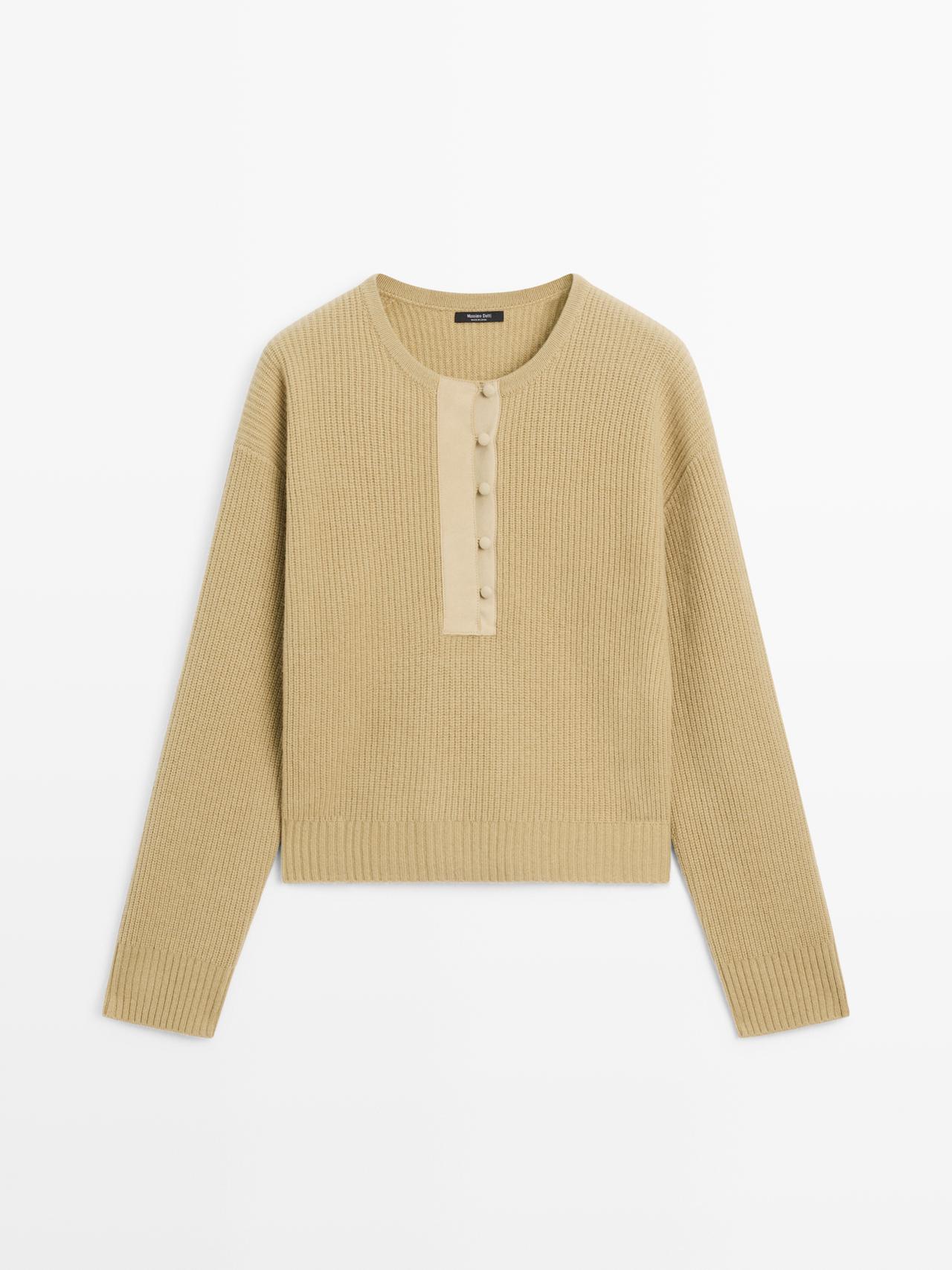 Massimo Dutti - Dame - Striktrøje I Uldblanding - Sennepsgul - M