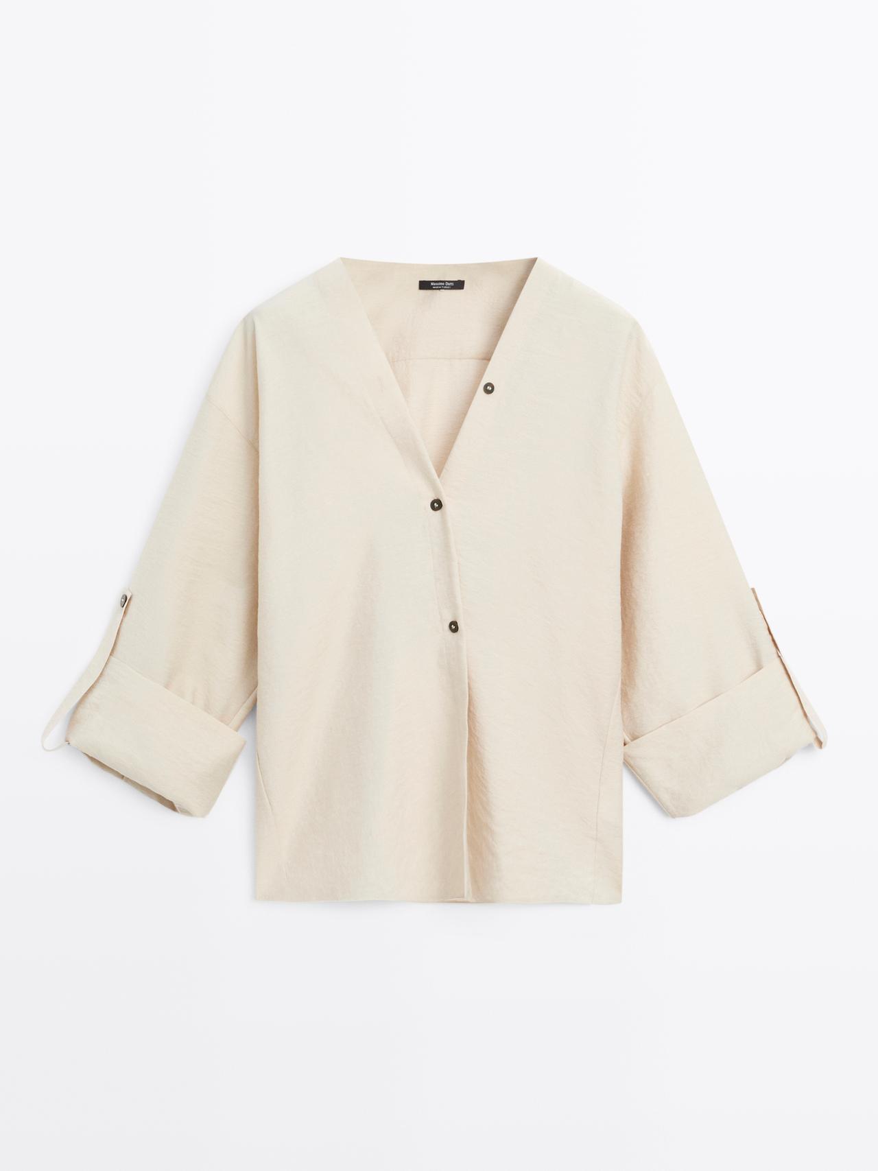 Massimo Dutti - Dame - Skjorte Med Opsmøgede Ærmer - Råhvid - Xs