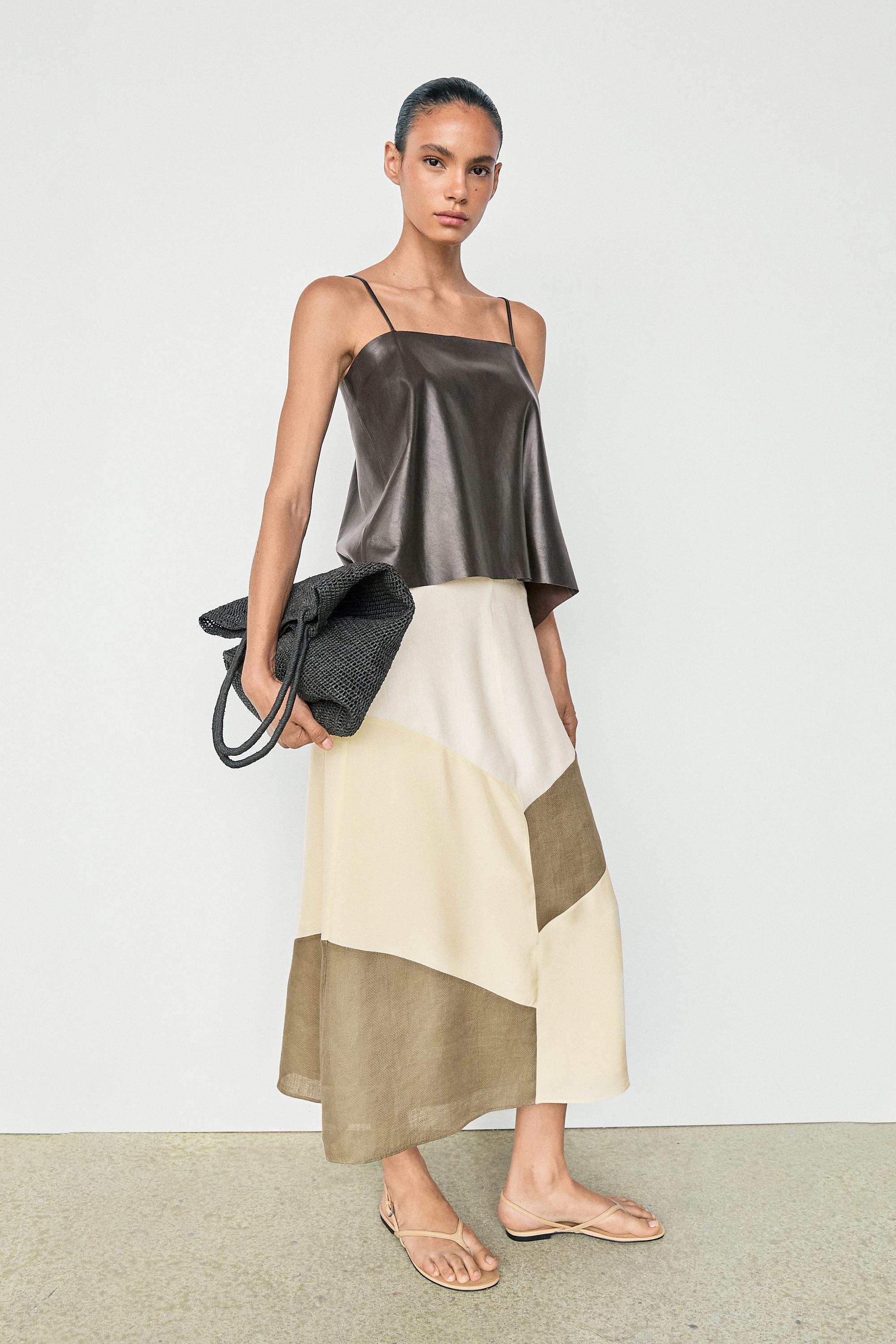 Flowing patchwork midi skirt — WHITE
