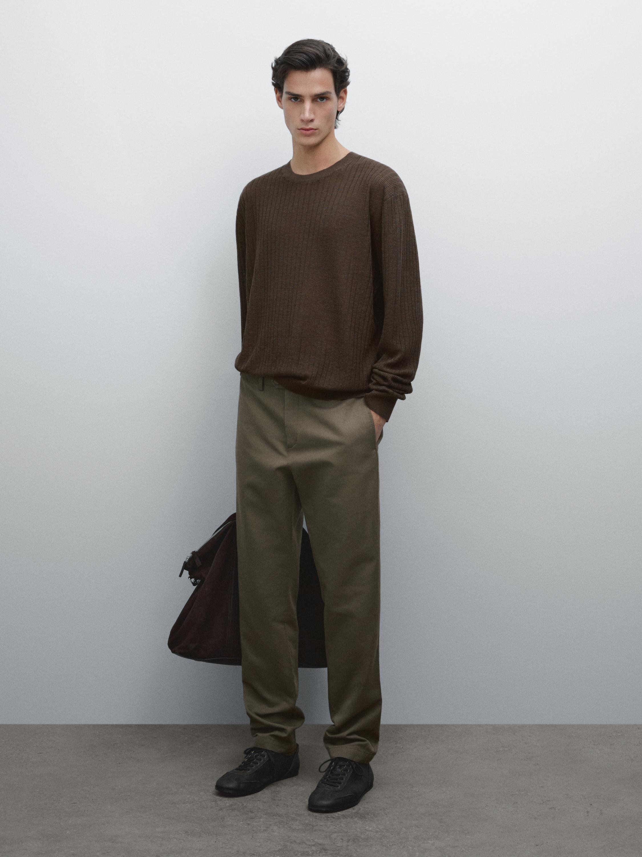 Tapered fit cotton linen trousers