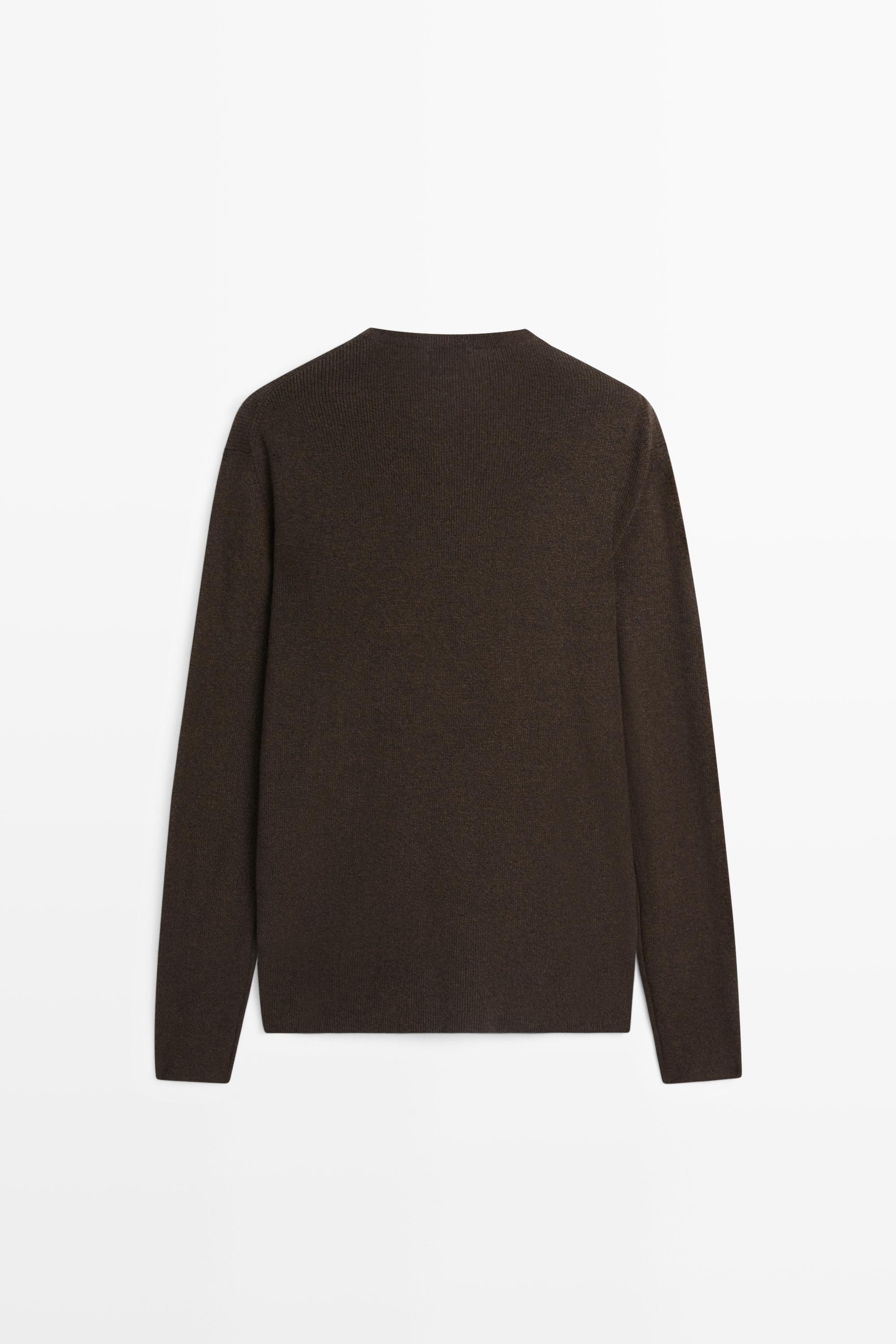 100% cotton mouliné round neck sweater — BROWN