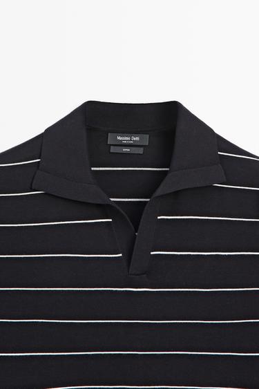 100% cotton striped knit polo sweater — NAVY BLUE 9