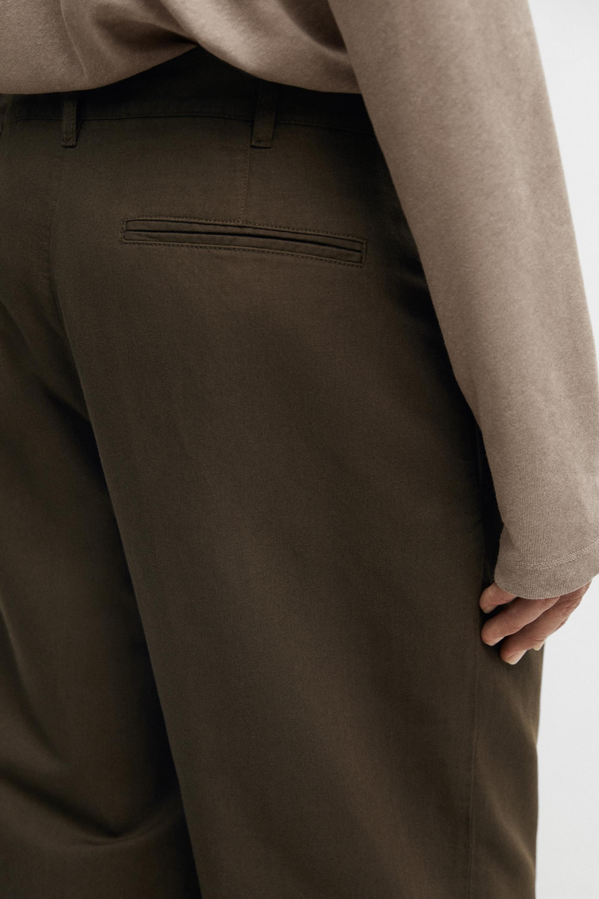 Linen-cotton straight-leg pants — DARK GREEN