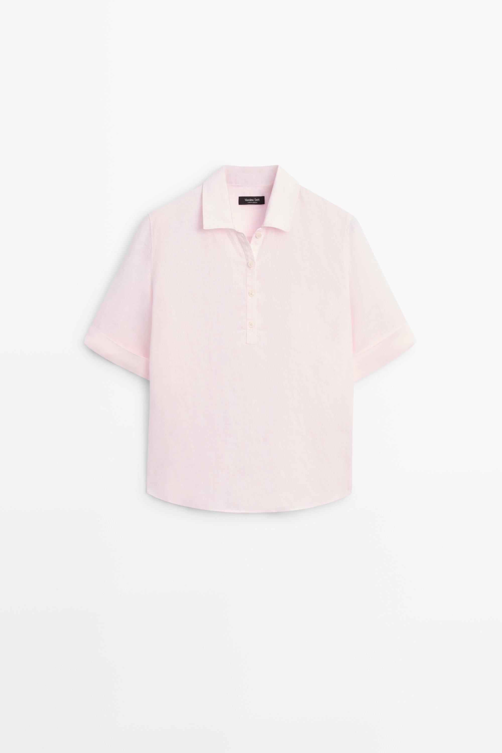 Linen blouse with polo collar