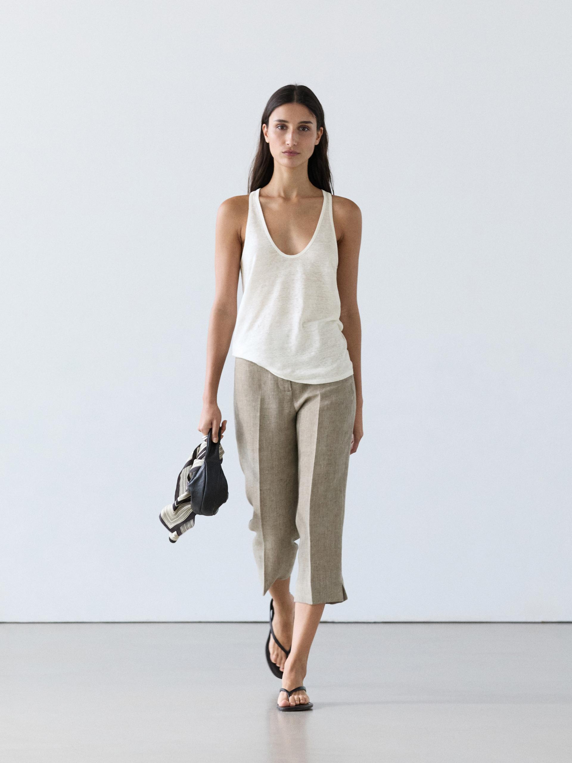 Top Fluido 100% Lino - Blanco Roto - Xl - Massimo Dutti - Mujer