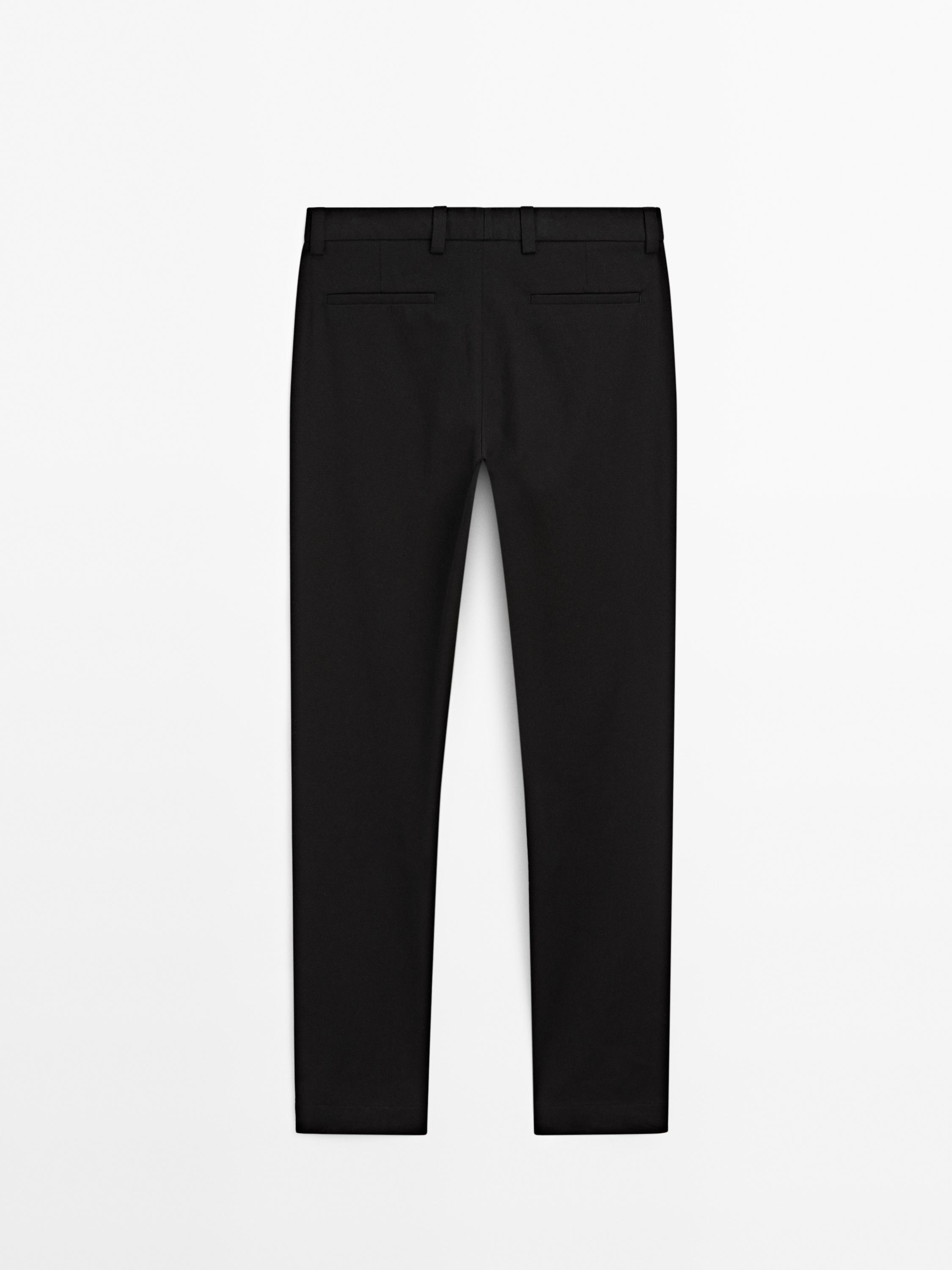 Cotton blend straight-leg twill trousers