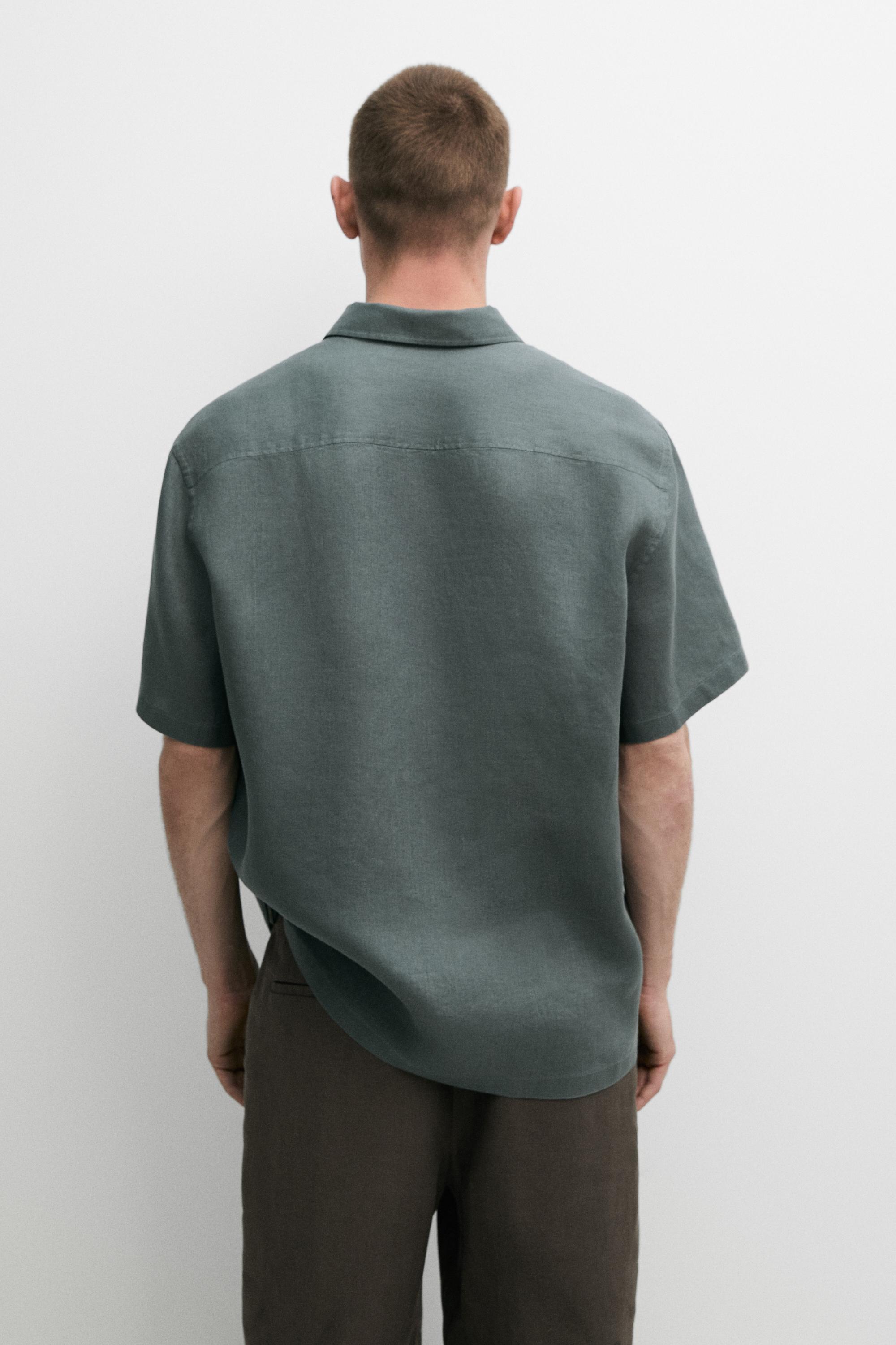 100% linen regular fit short sleeve shirt — GREY