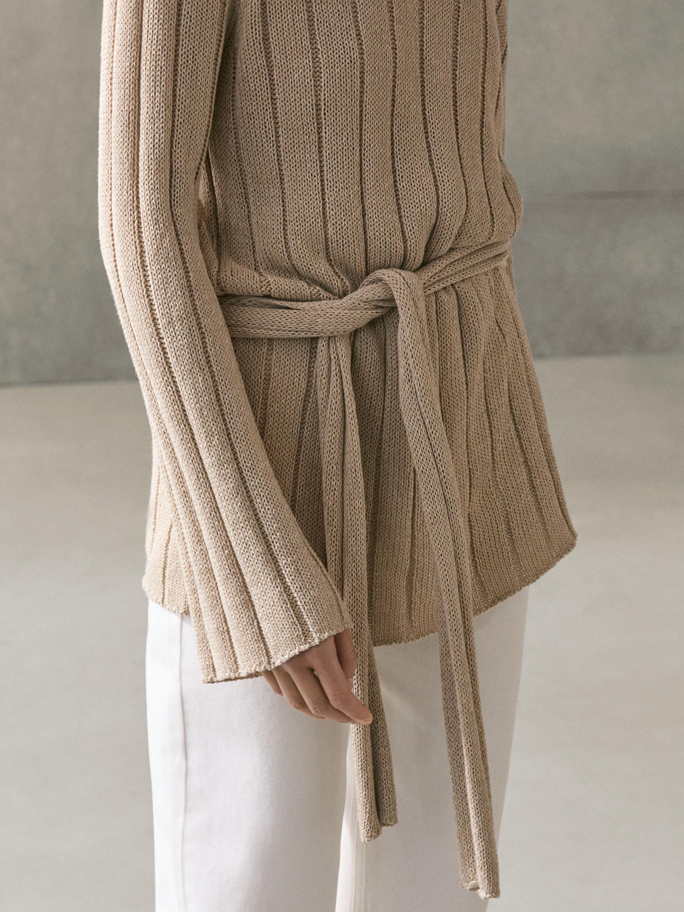 Cotton blend knit boat neck sweater — BEIGE
