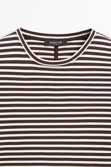 100% cotton striped short sleeve T-shirt — BROWN 9