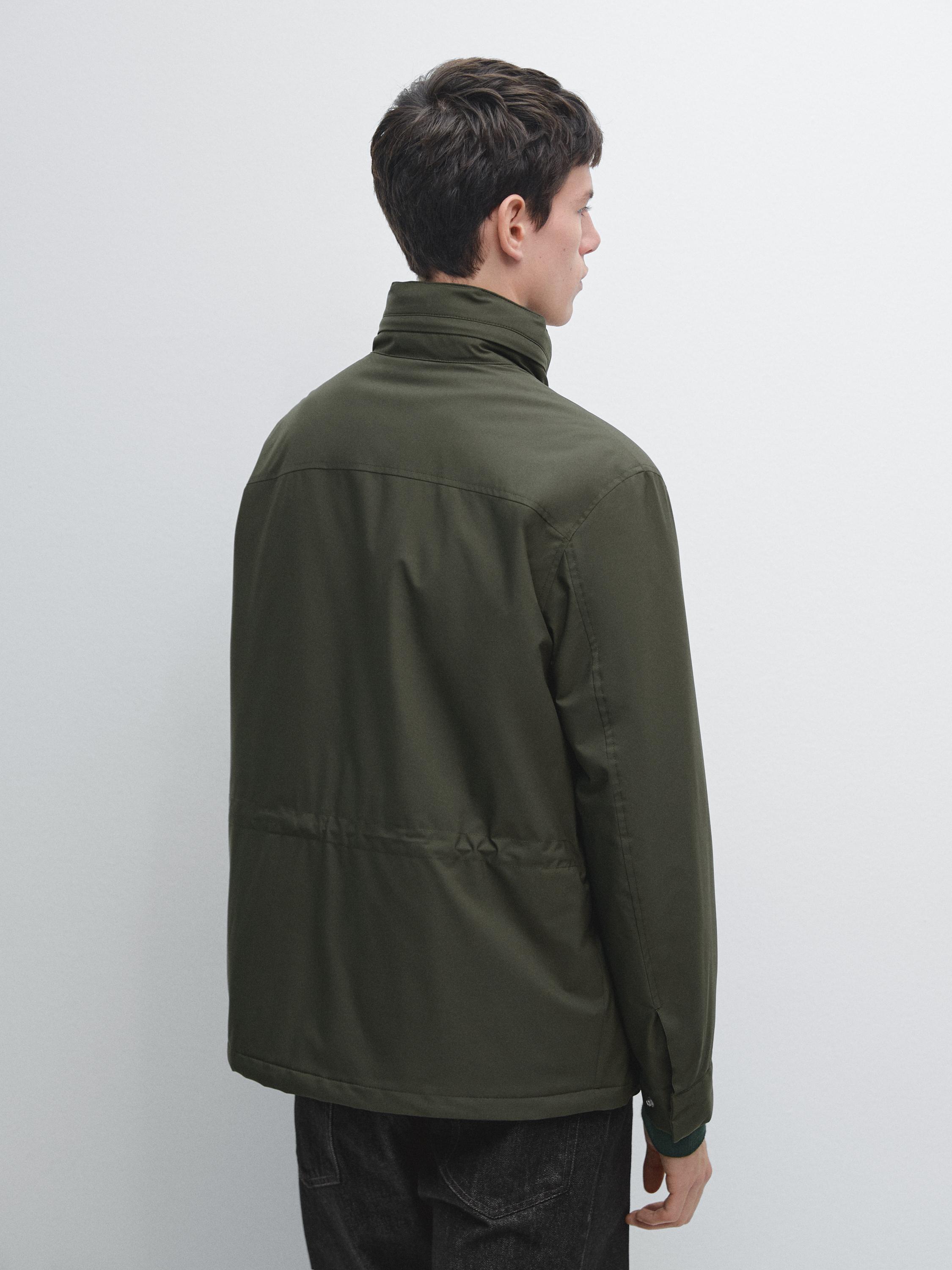 Water-repellent puffer jacket with pockets — BROWN