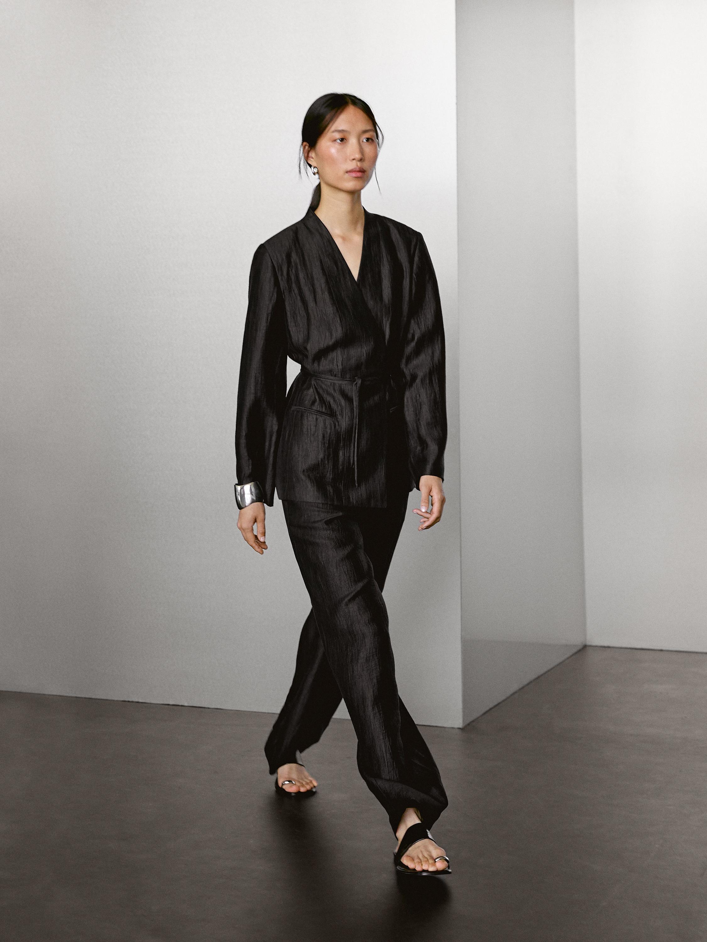 Palazzo nohavice z ľanovej zmesi so záševkami