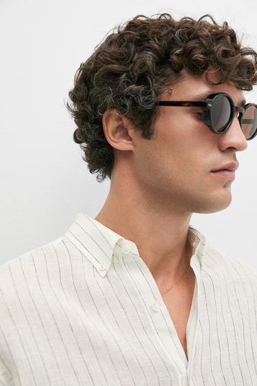 100% linen regular fit striped shirt — CREAM 8