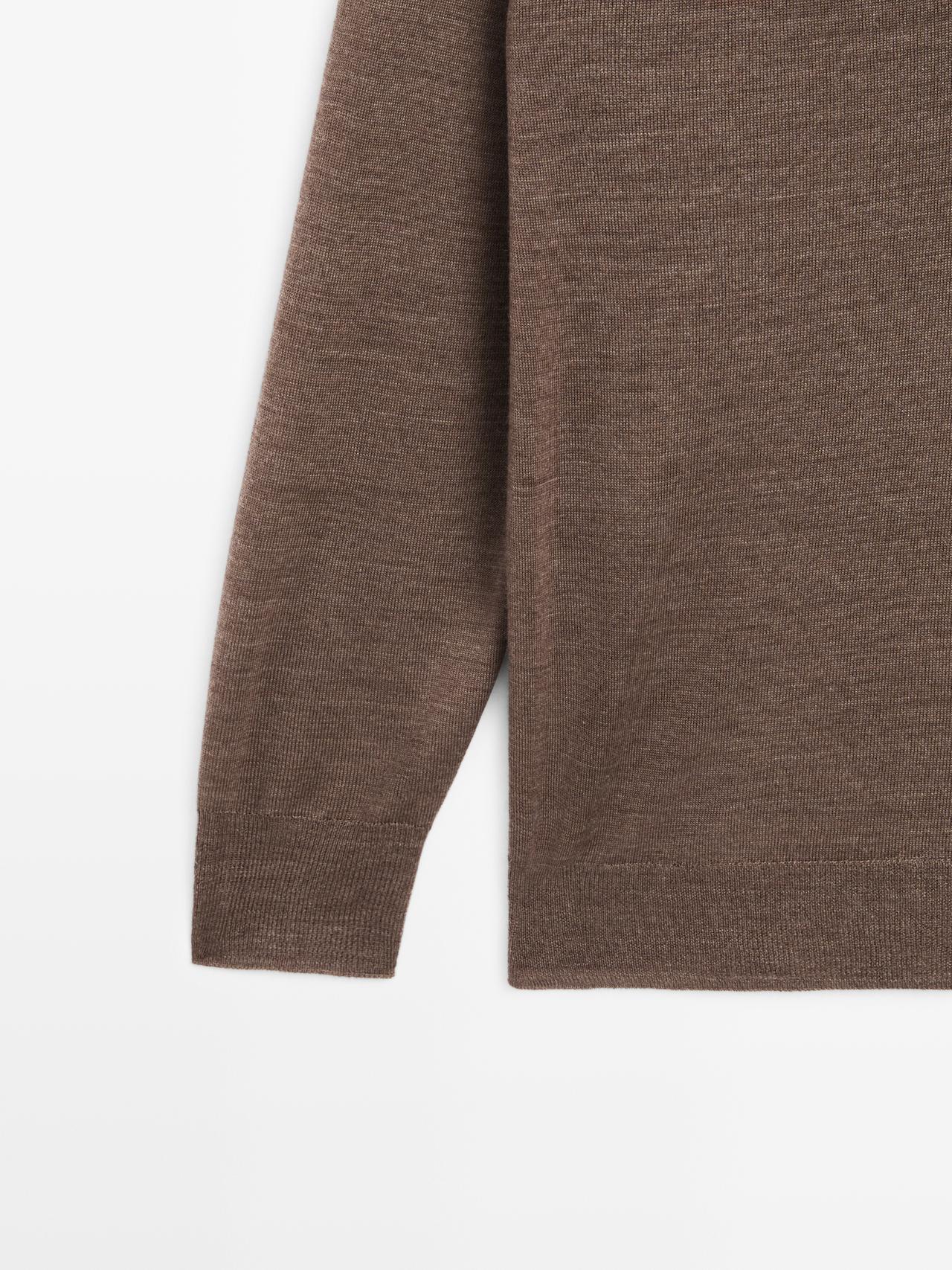 100% wool V-neck knit sweater — MOLE BROWN