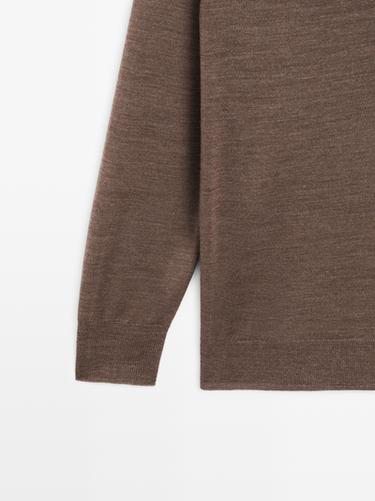 100% wool V-neck knit sweater — MOLE BROWN 7