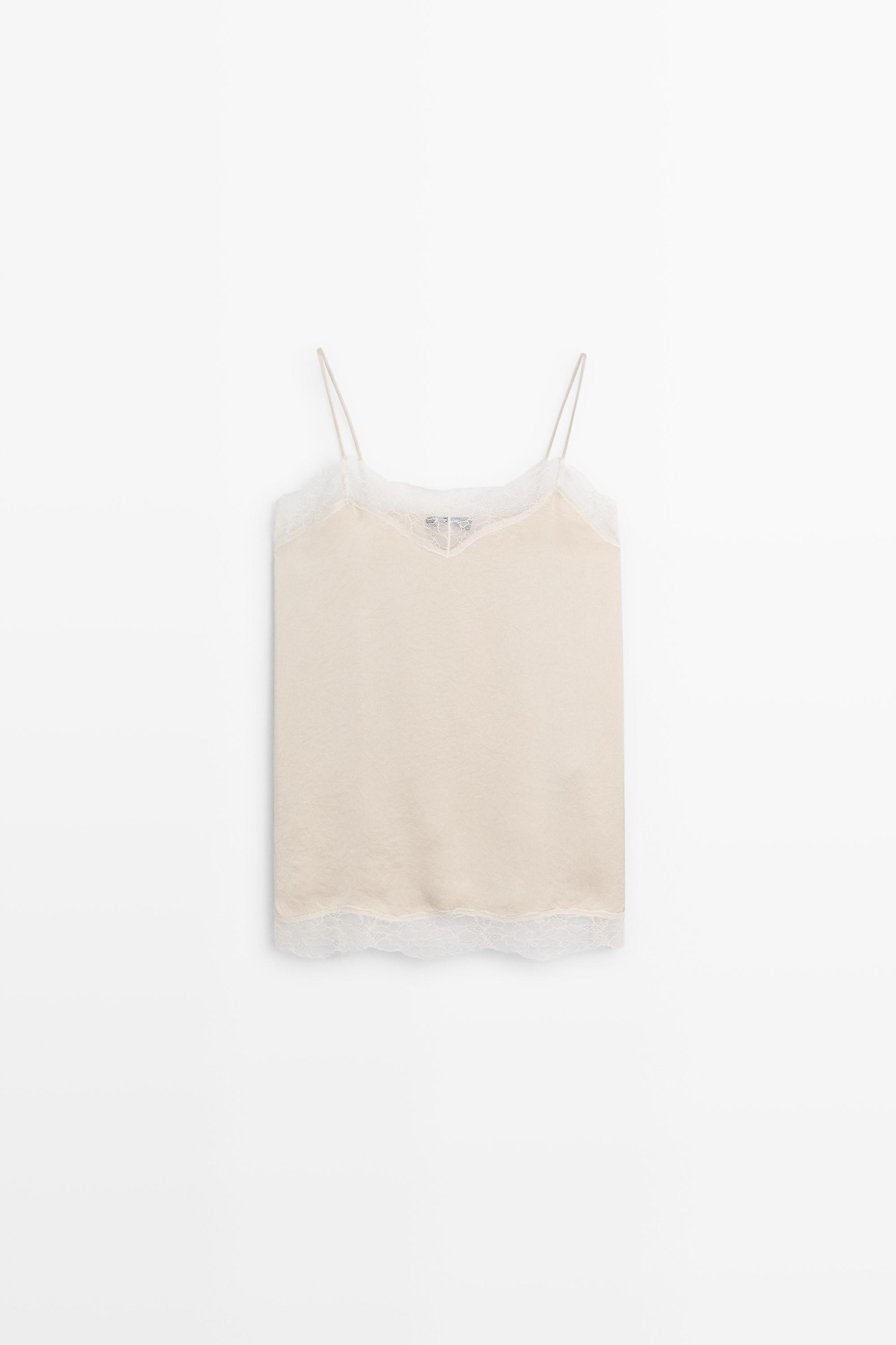Strappy top with lace detail — CREAM