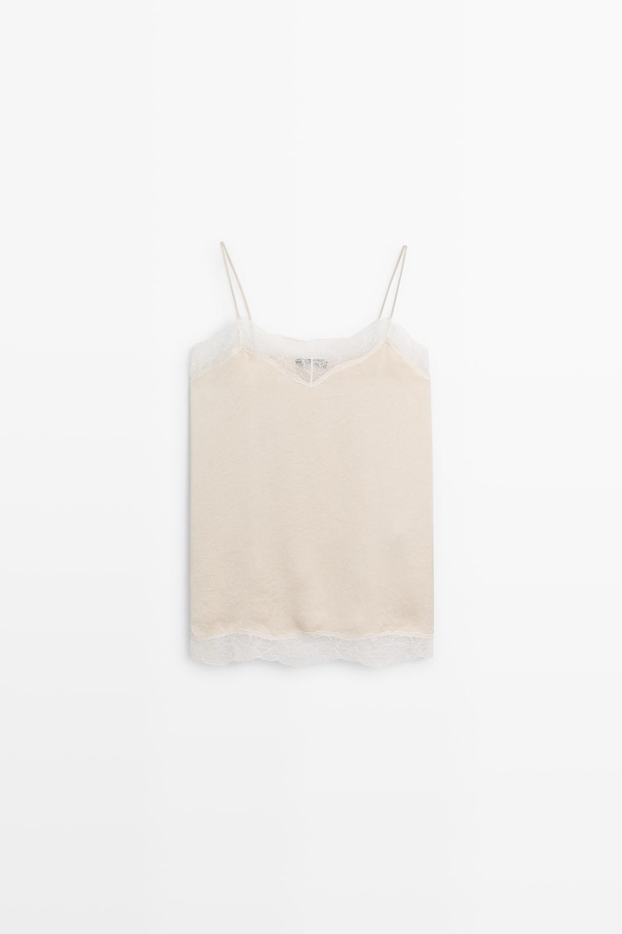 Strappy top with lace detail — CREAM