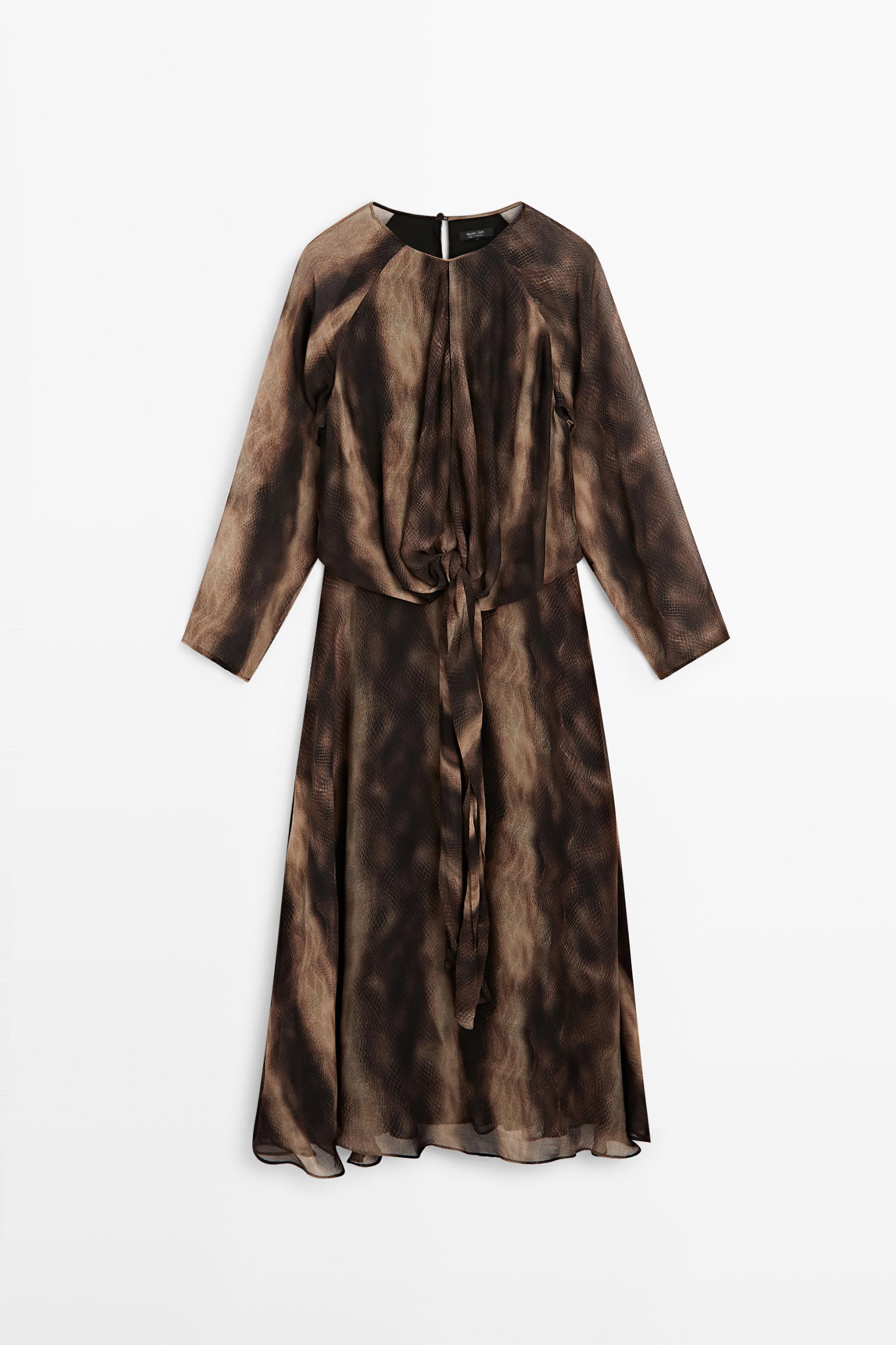 Flowing animal print dress — BROWN