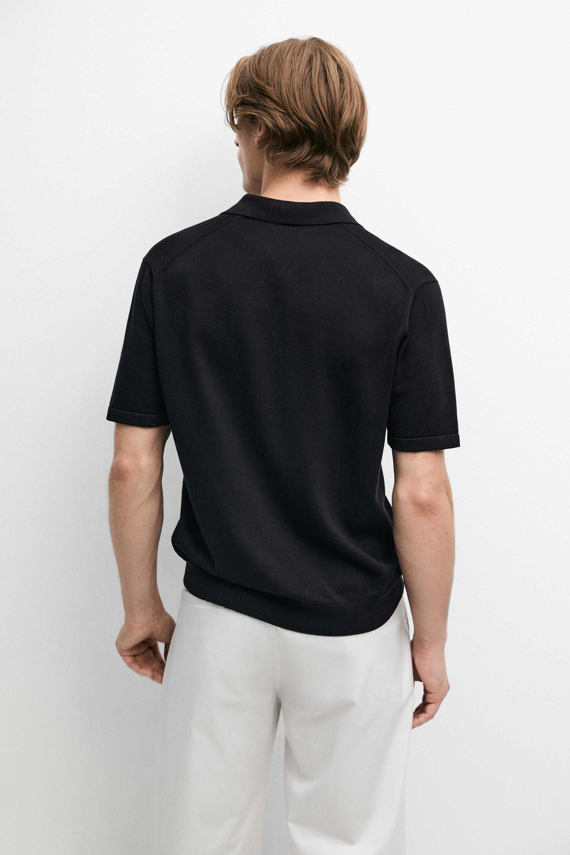 100% cotton intarsia knit polo shirt — NAVY BLUE