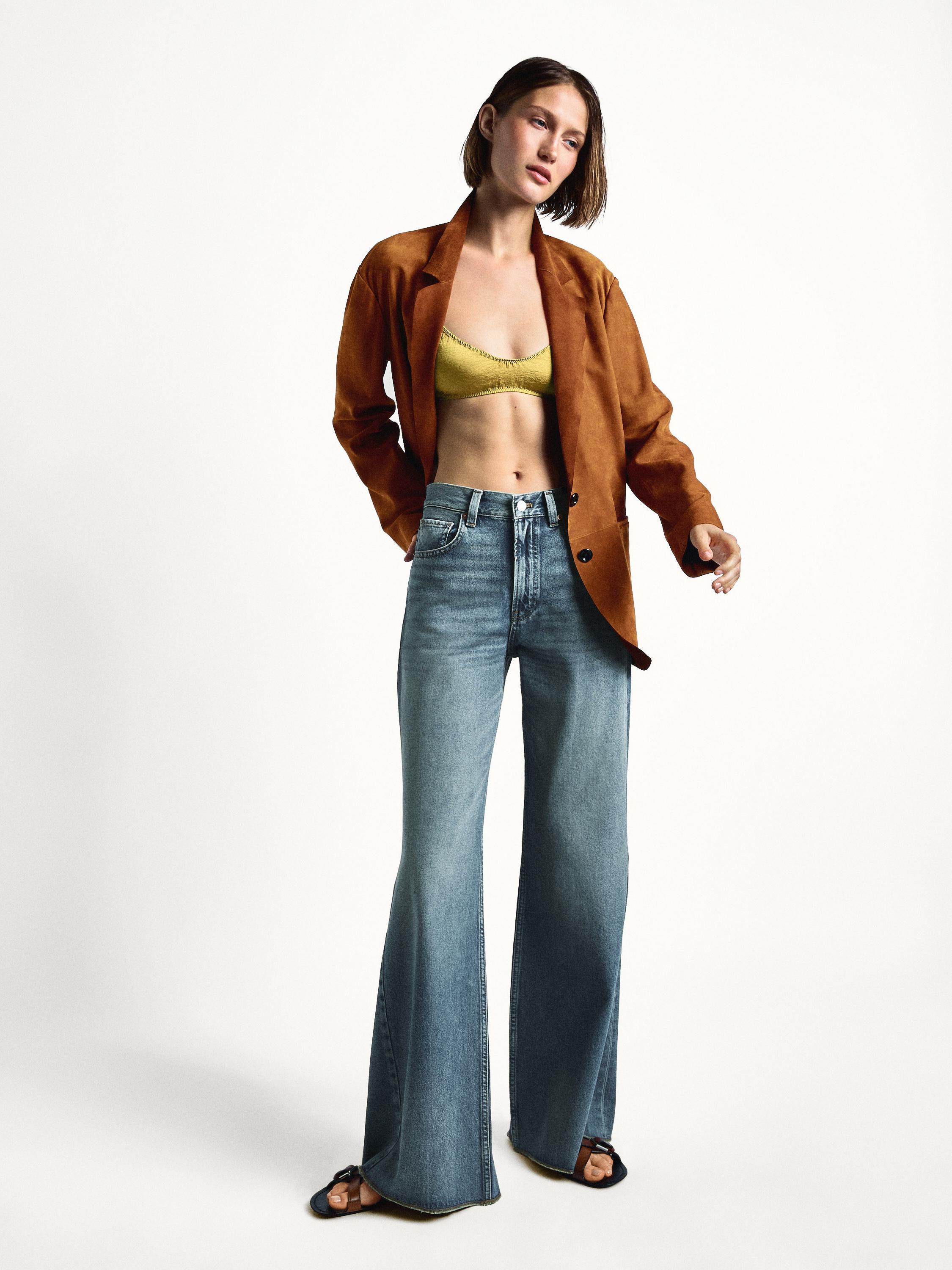 Flared high-waist cotton jeans
