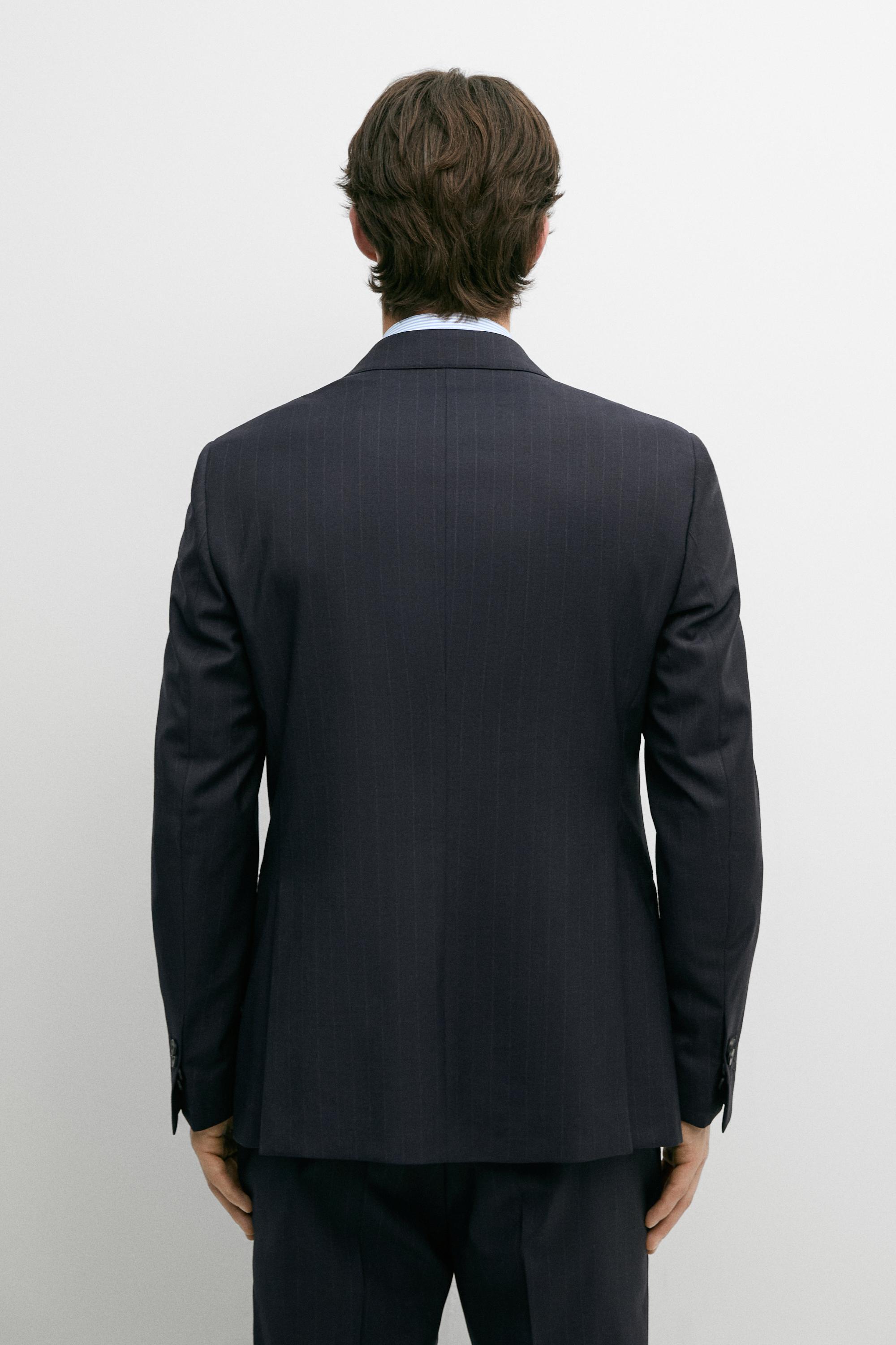 Striped 100% cool wool suit blazer — NAVY BLUE