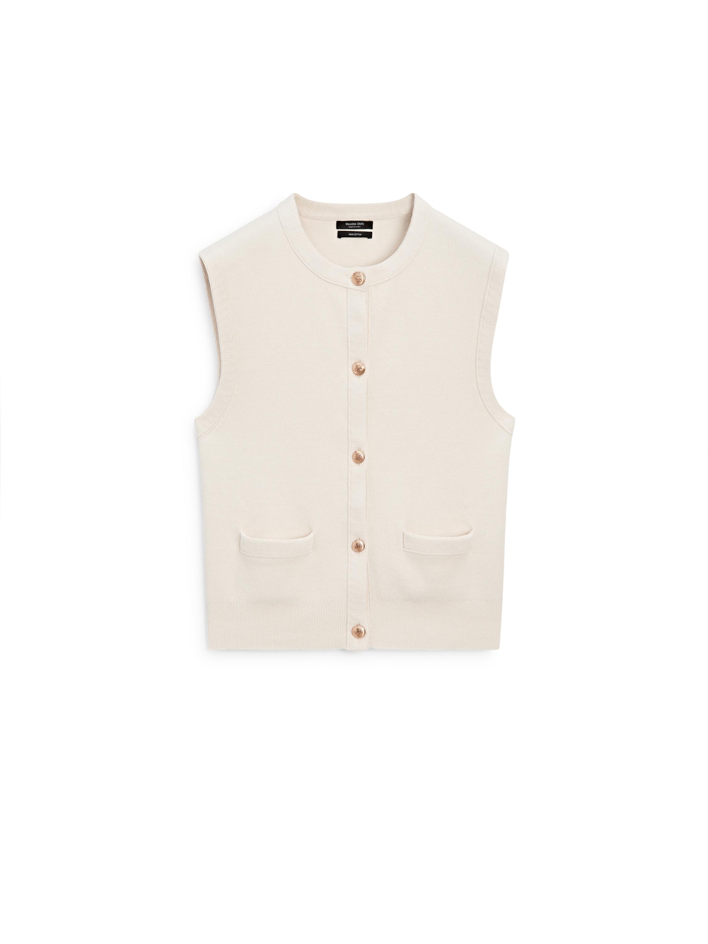 Cotton knit vest with pocket details — CREAM