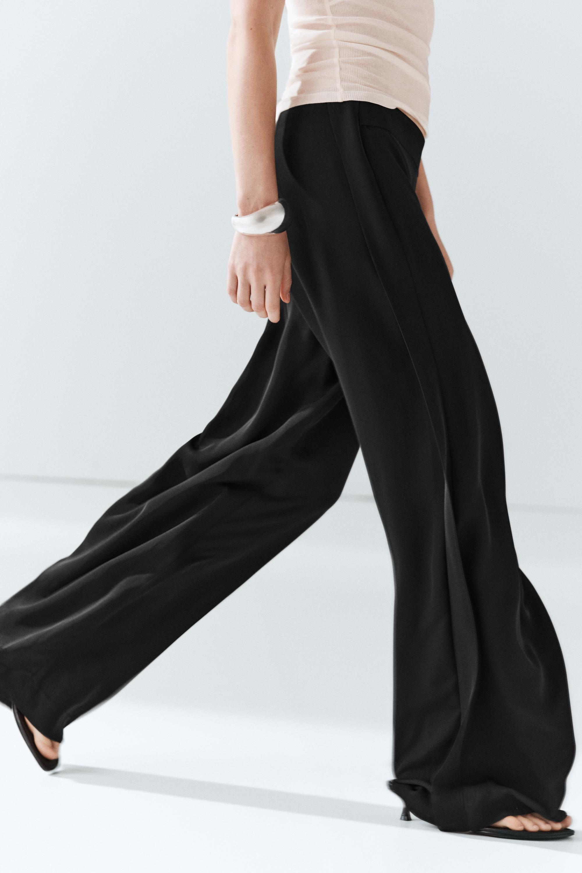 Straight-leg flowing pants — BLACK