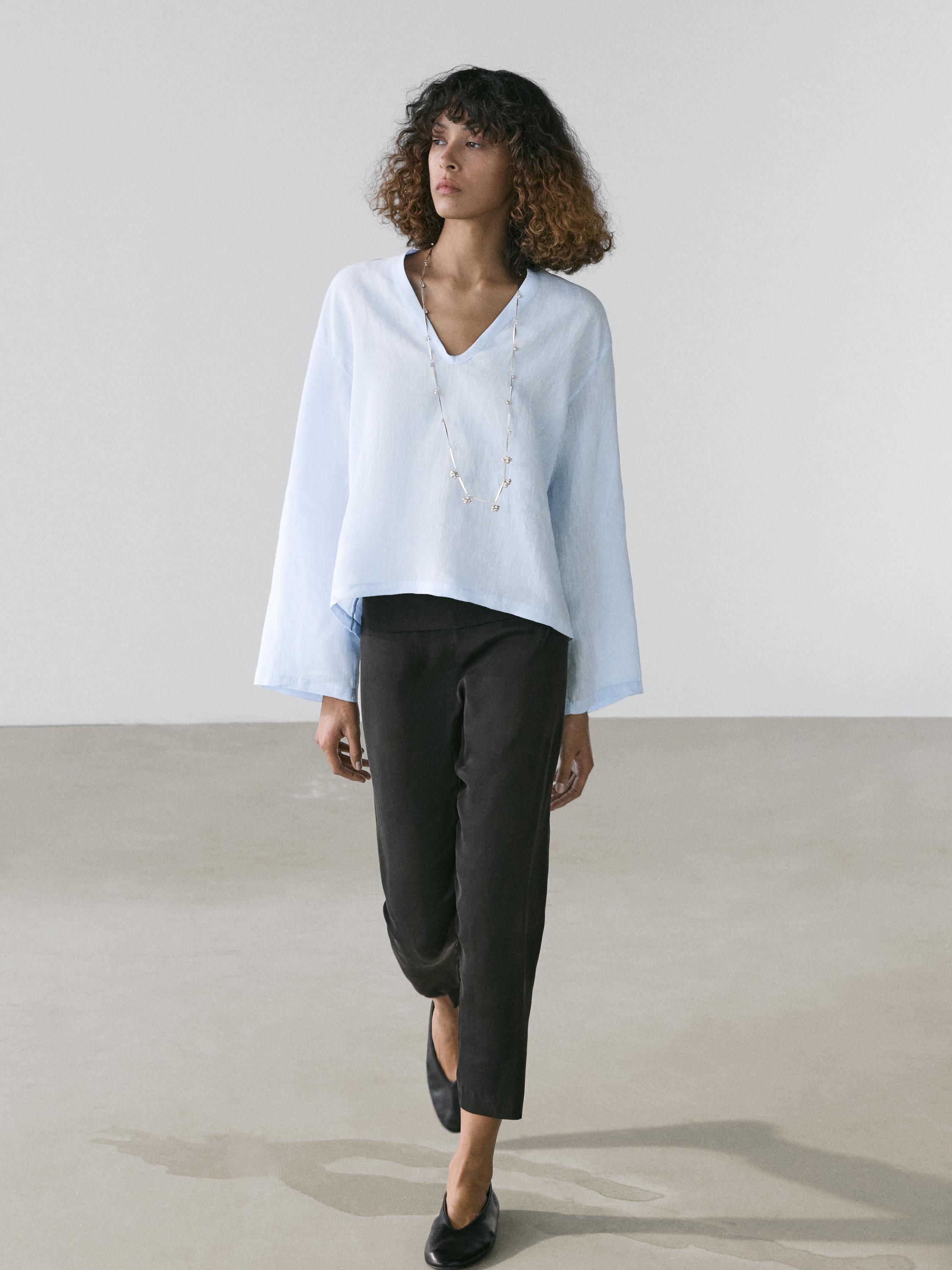 100% linen long sleeve shirt — SKY BLUE