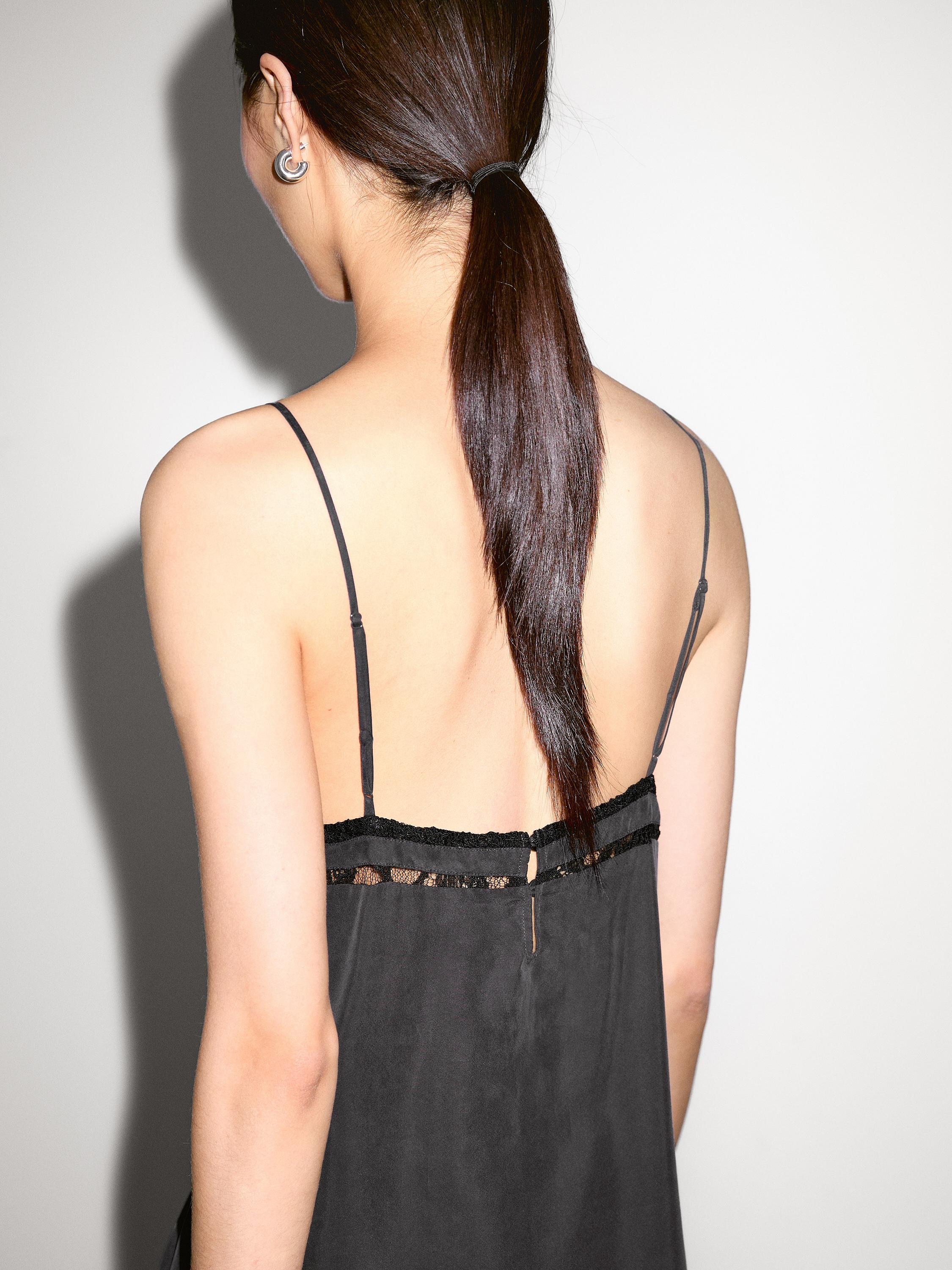 100% silk midi dress with lace detail · Grey · Smart