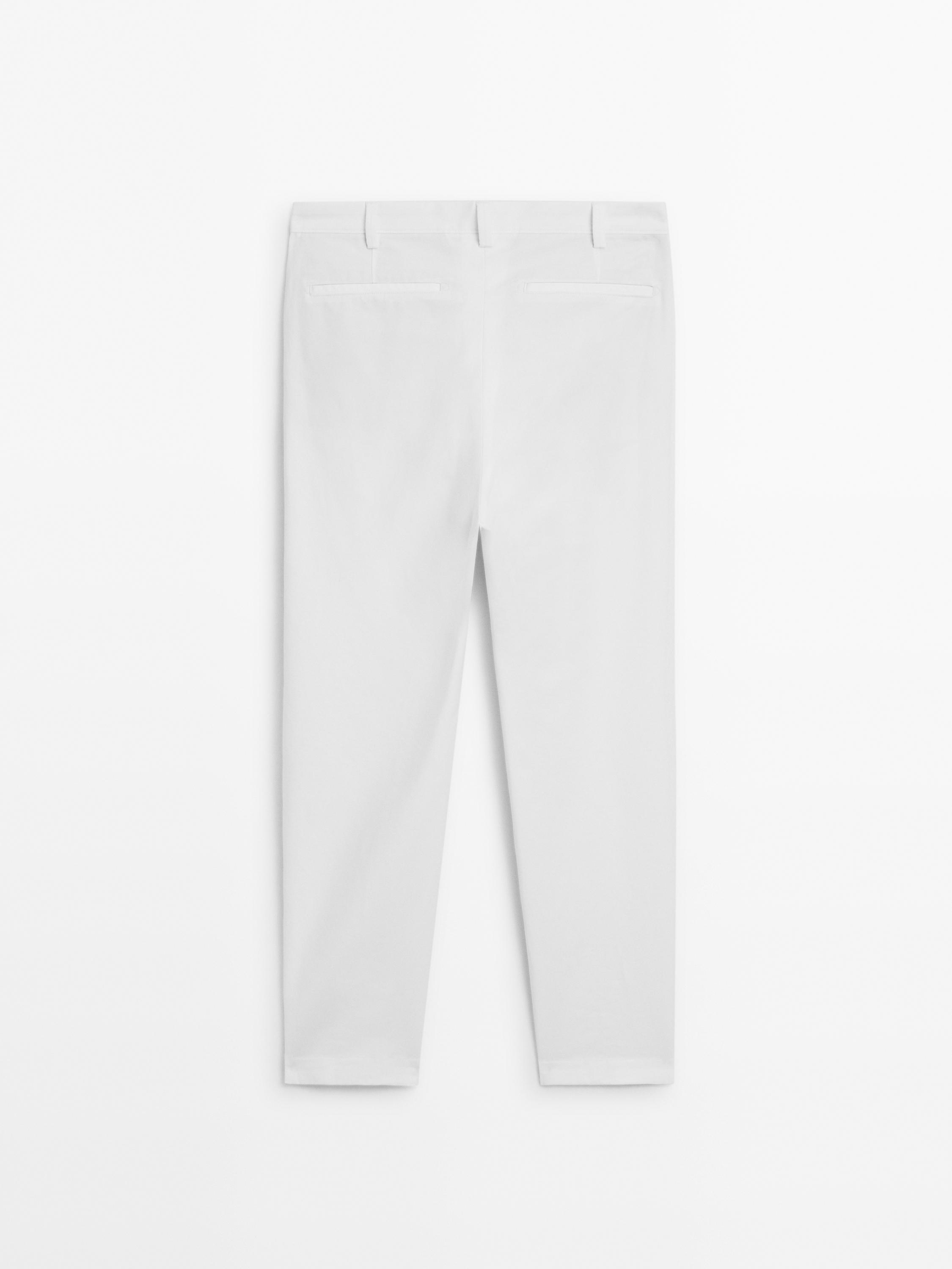 Cotton blend slim fit canvas trousers