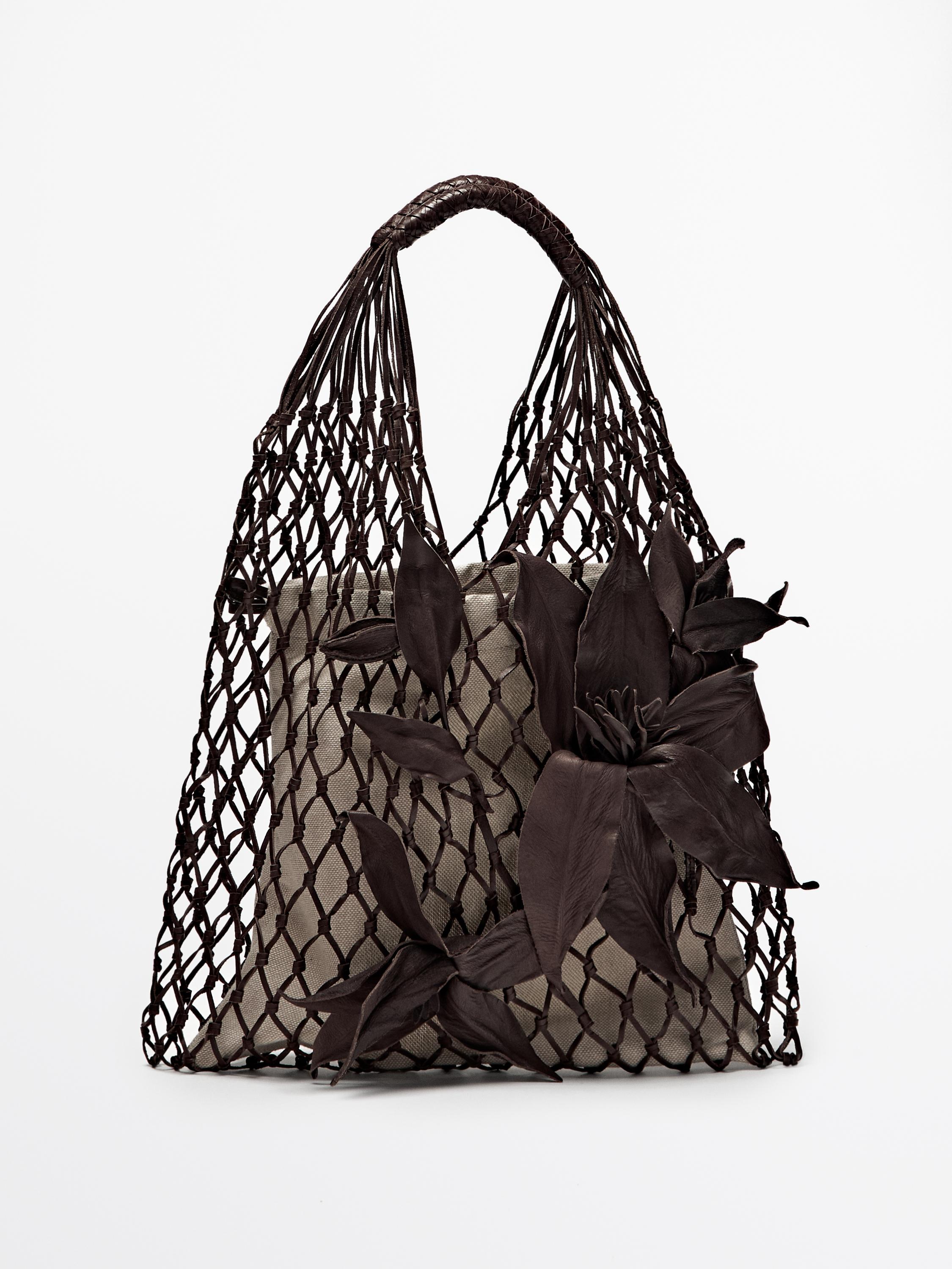 Sac filet à fleurs en cuir nappa