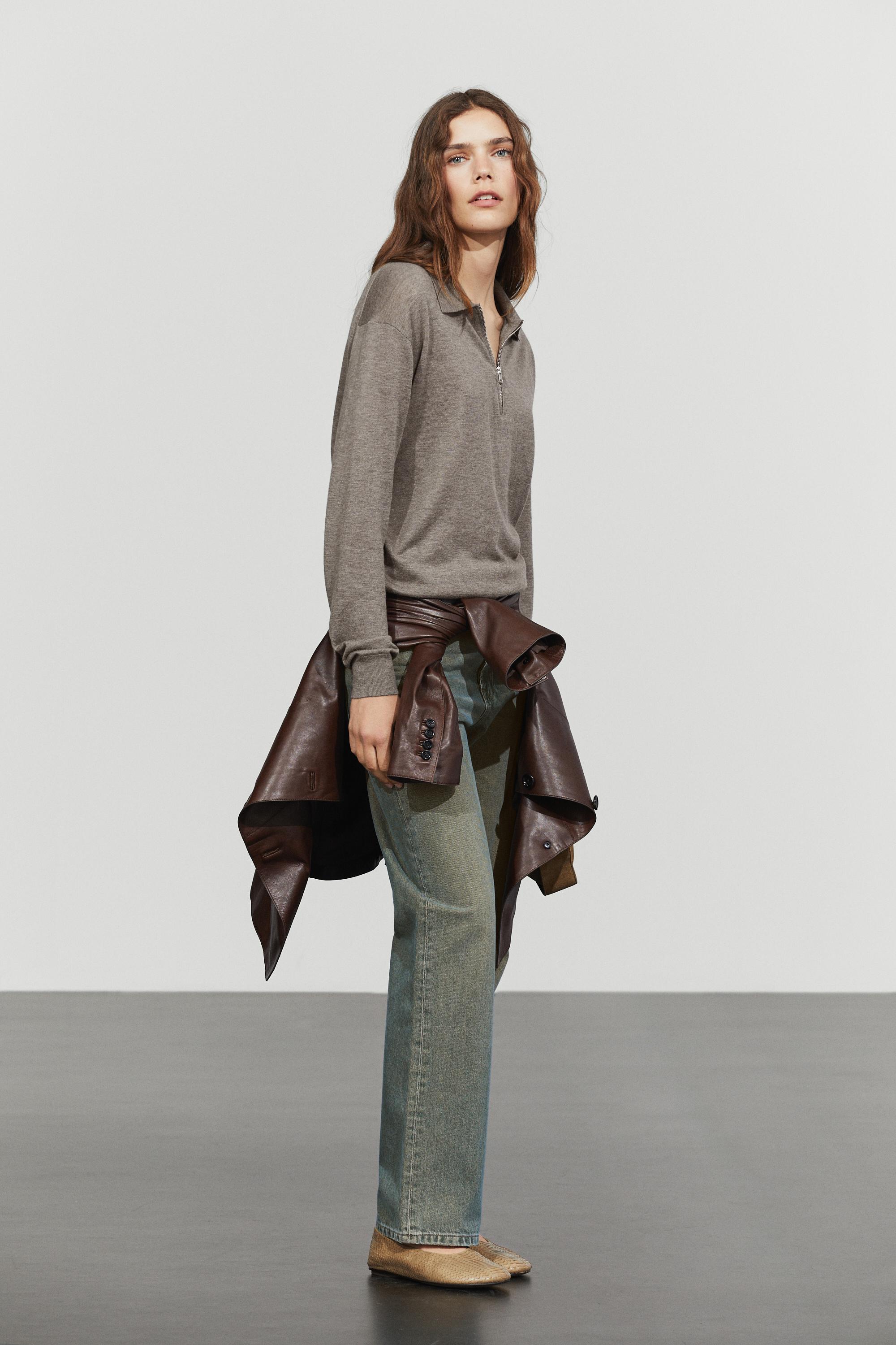 Wool blend quarter-zip knit sweater — DARK KHAKI
