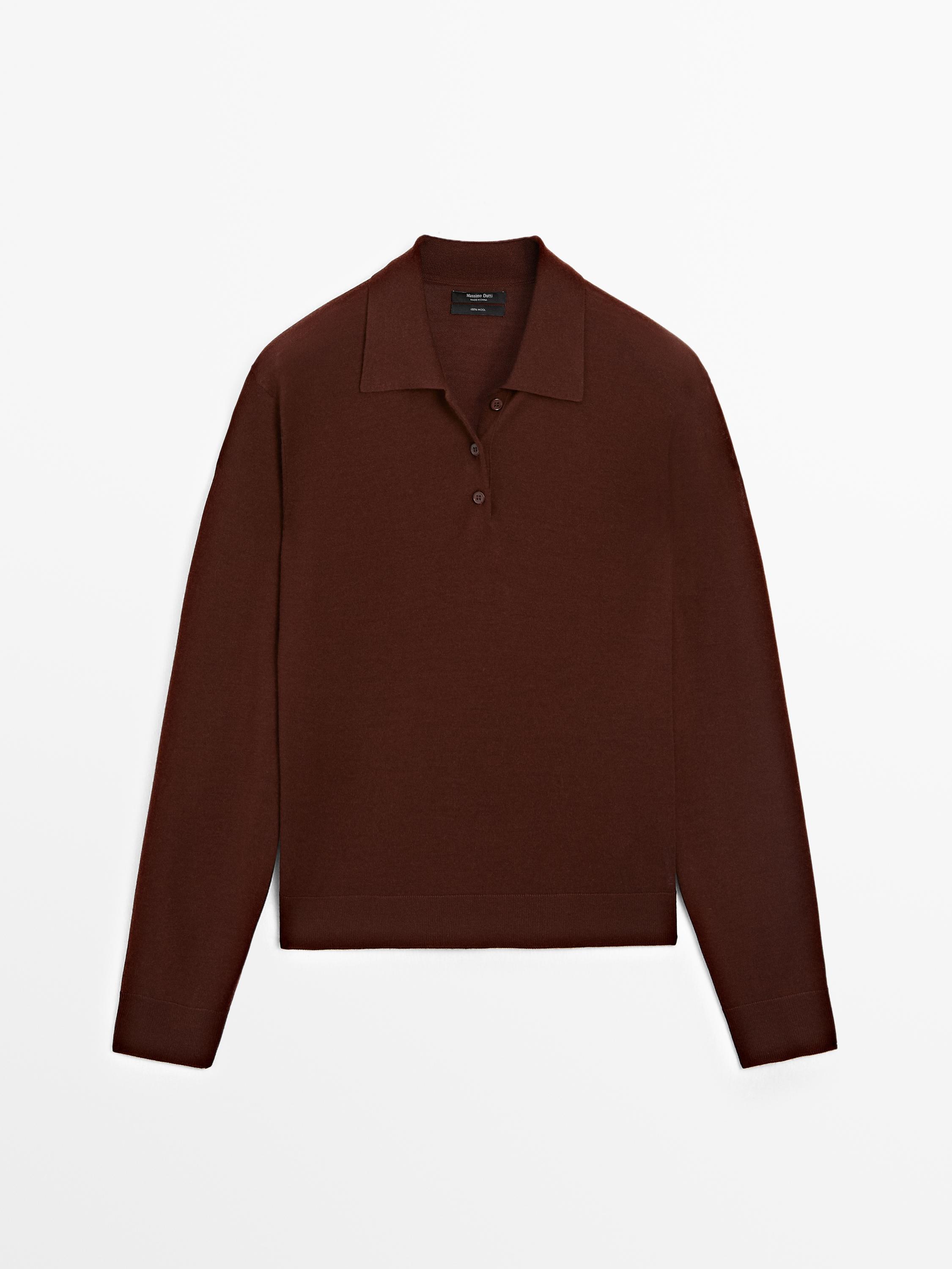 100% wool polo collar sweater with buttons