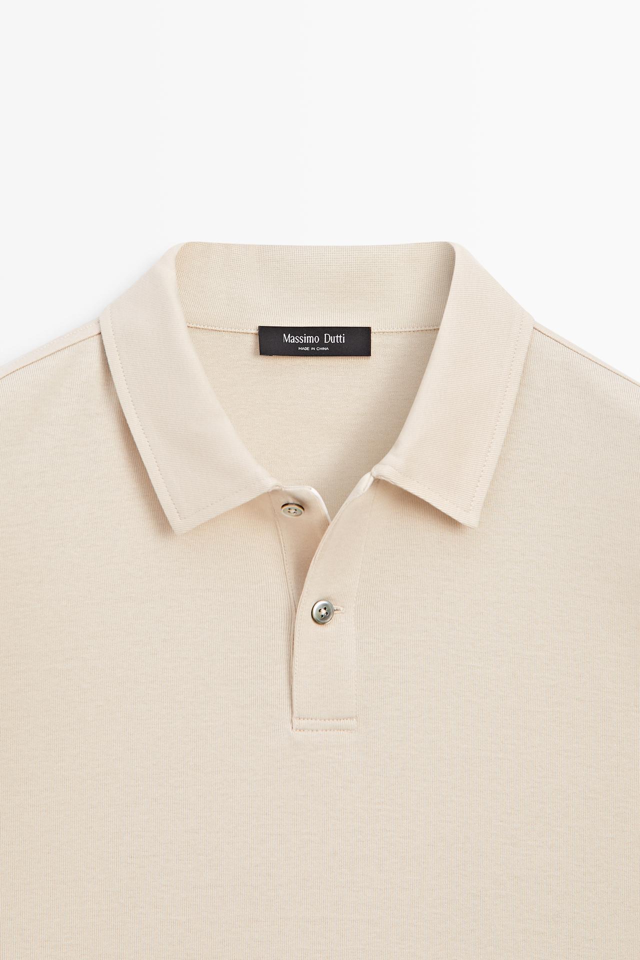 100% cotton polo shirt with placket detail — BEIGE
