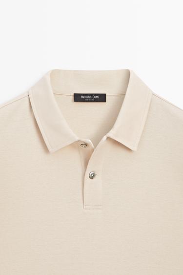 100% cotton polo shirt with placket detail — BEIGE 9