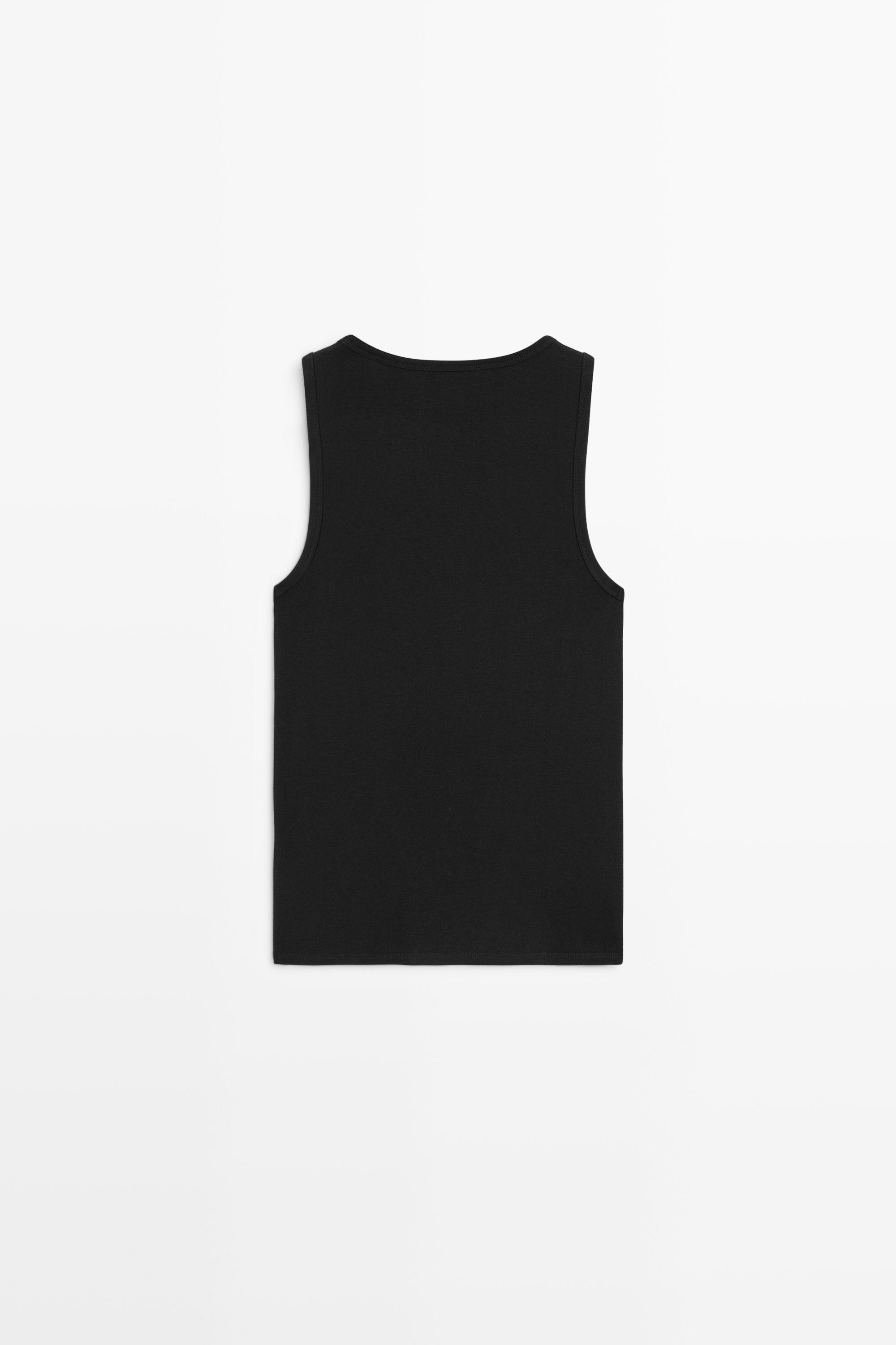 Cotton blend square neck top — BLACK