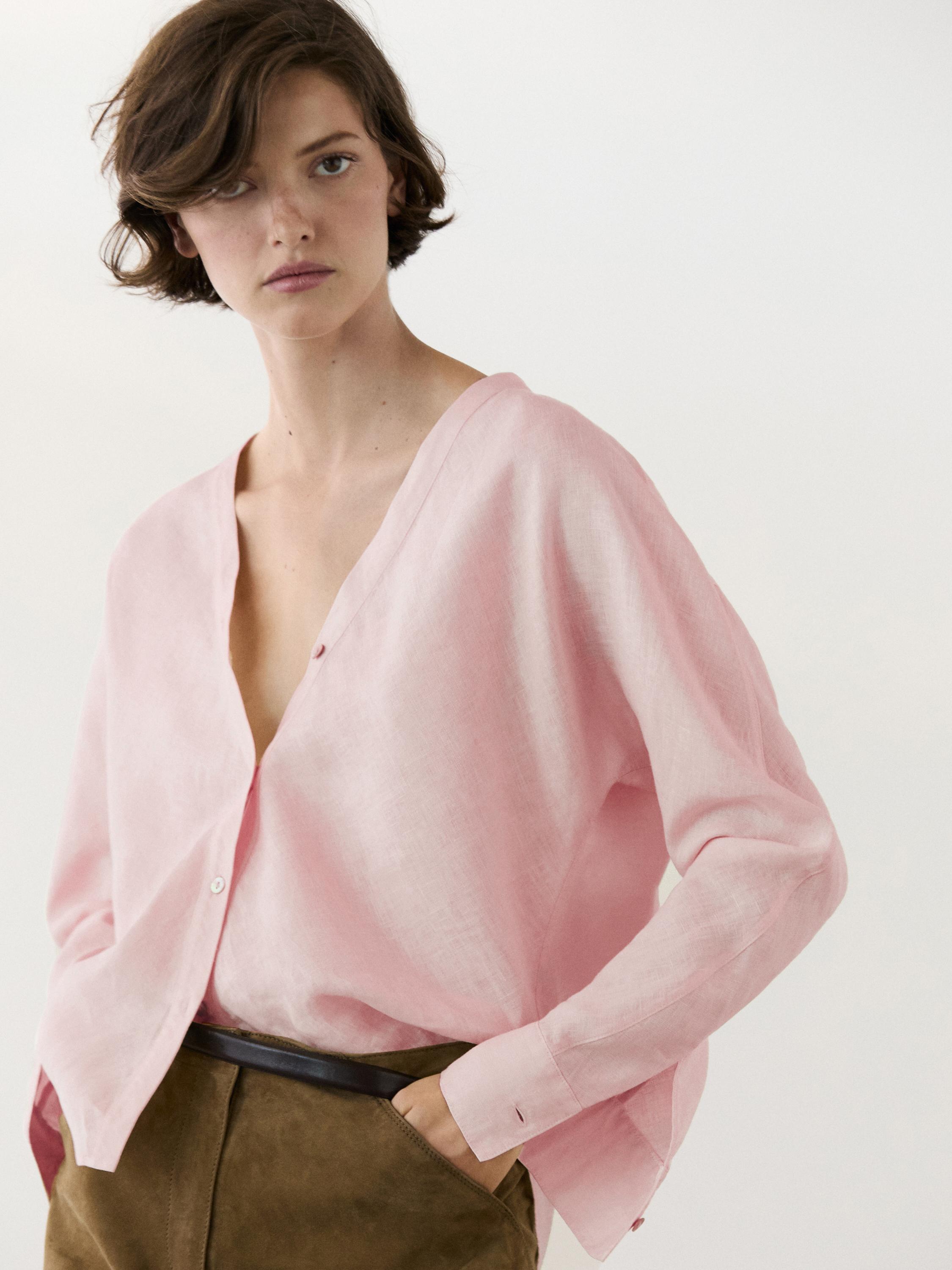 100% linnen T-shirt met V-hals