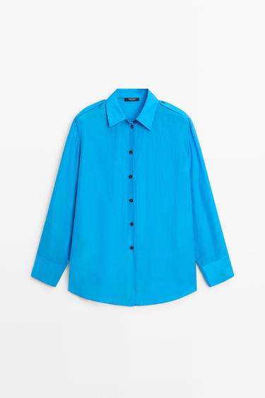 100% silk flowing shirt with shoulder detail — DEEP BLUE 2