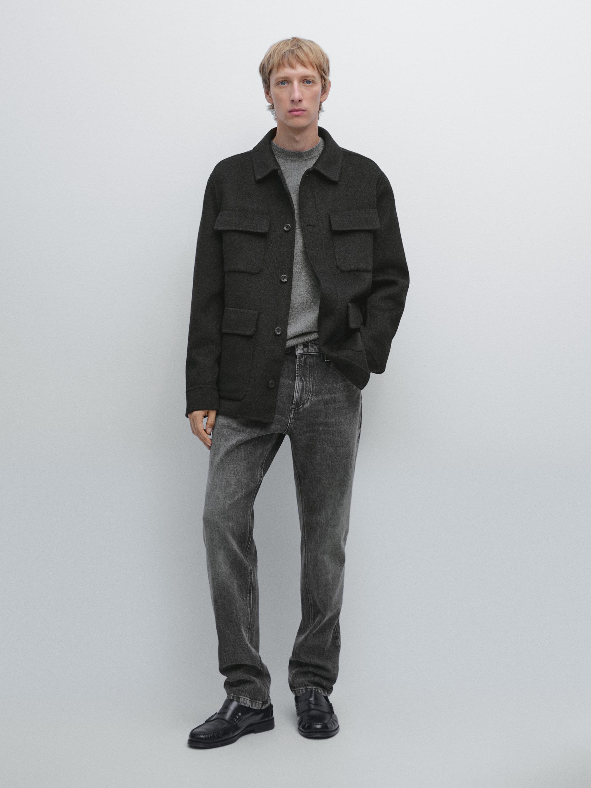 Giacca In Misto Lana Con Tasche - Grigio Antracite - Xxl - Massimo Dutti - Maschile