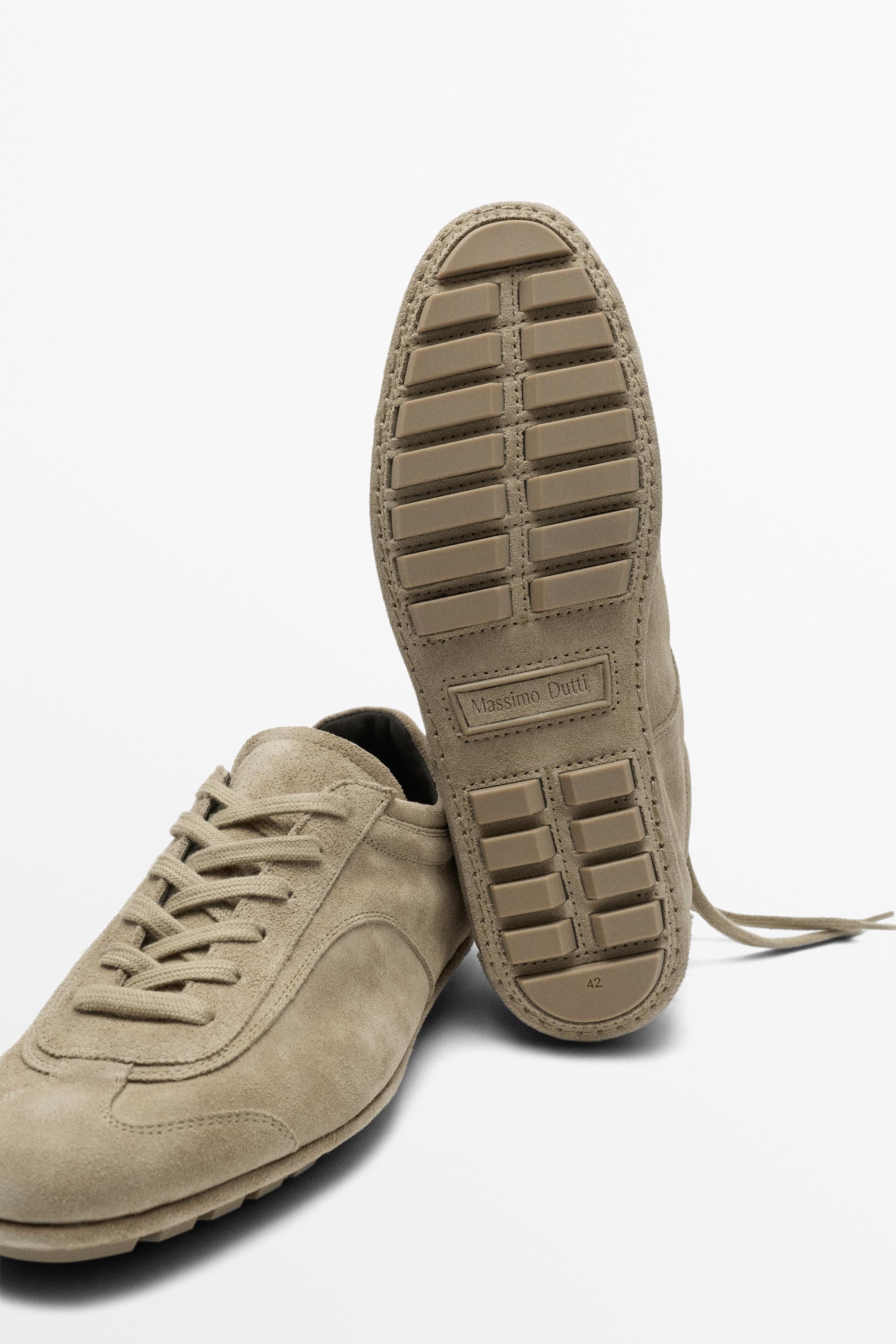Split suede leather trainers — SAND