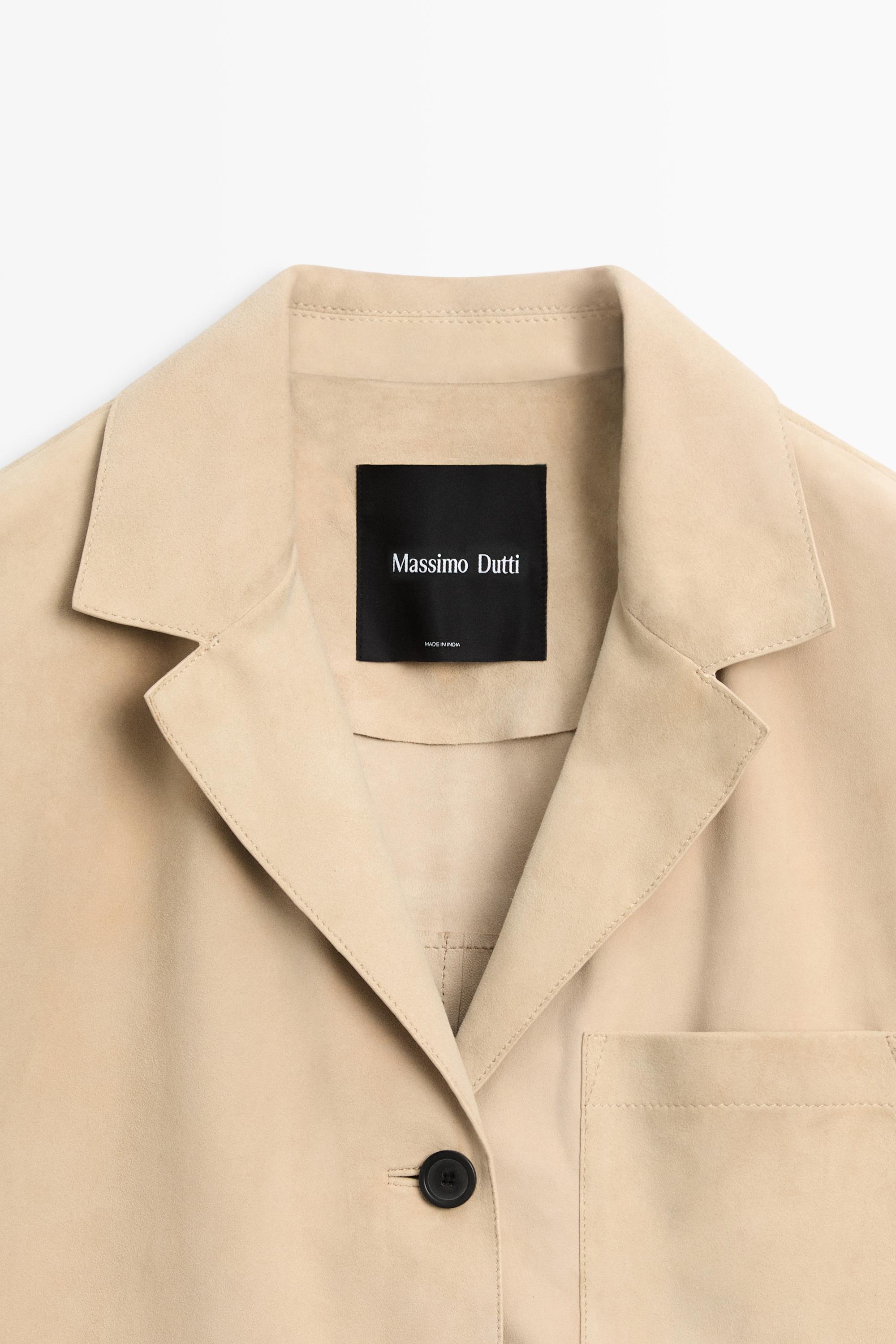 Suede leather blazer with pockets — BEIGE
