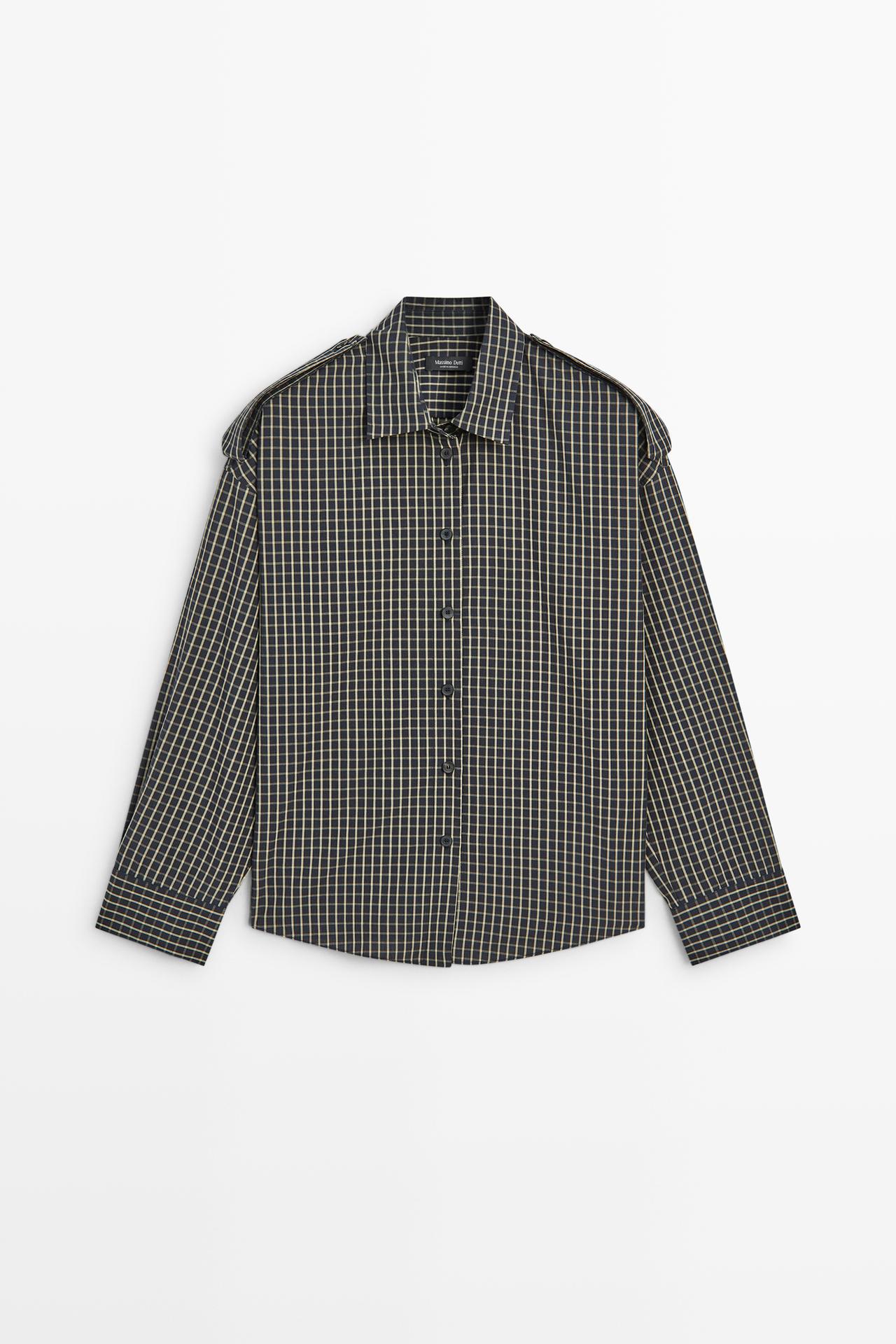100% cotton check shirt with shoulder detail — DARK BLUE
