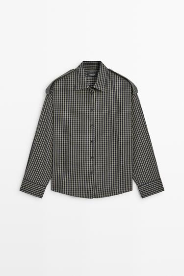 100% cotton check shirt with shoulder detail — DARK BLUE 2