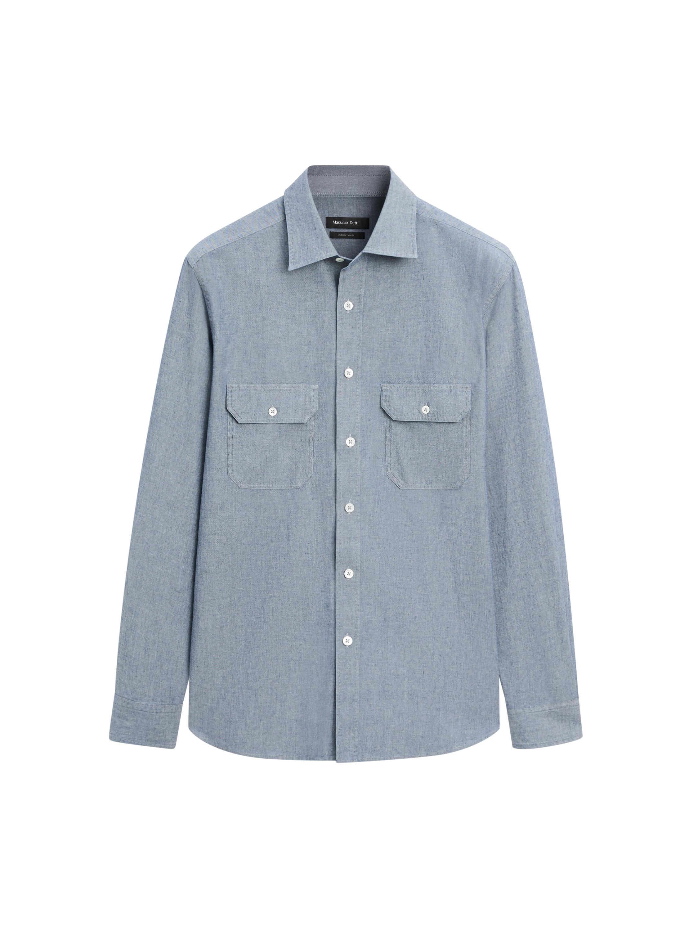 Regular fit chambray shirt with pocket details — SKY BLUE